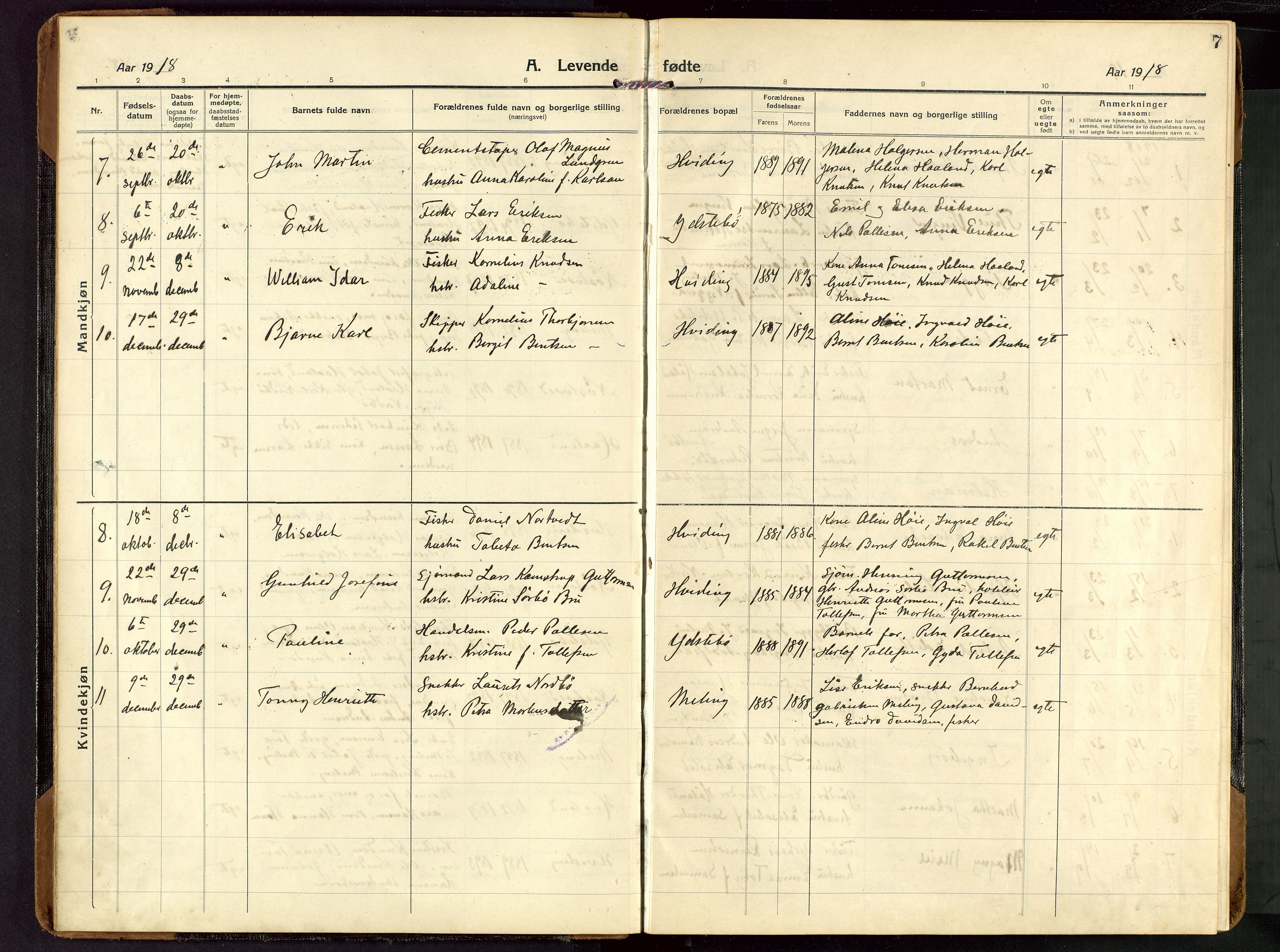 Rennesøy sokneprestkontor, AV/SAST-A -101827/H/Ha/Haa/L0018: Parish register (official) no. A 18, 1917-1937, p. 7