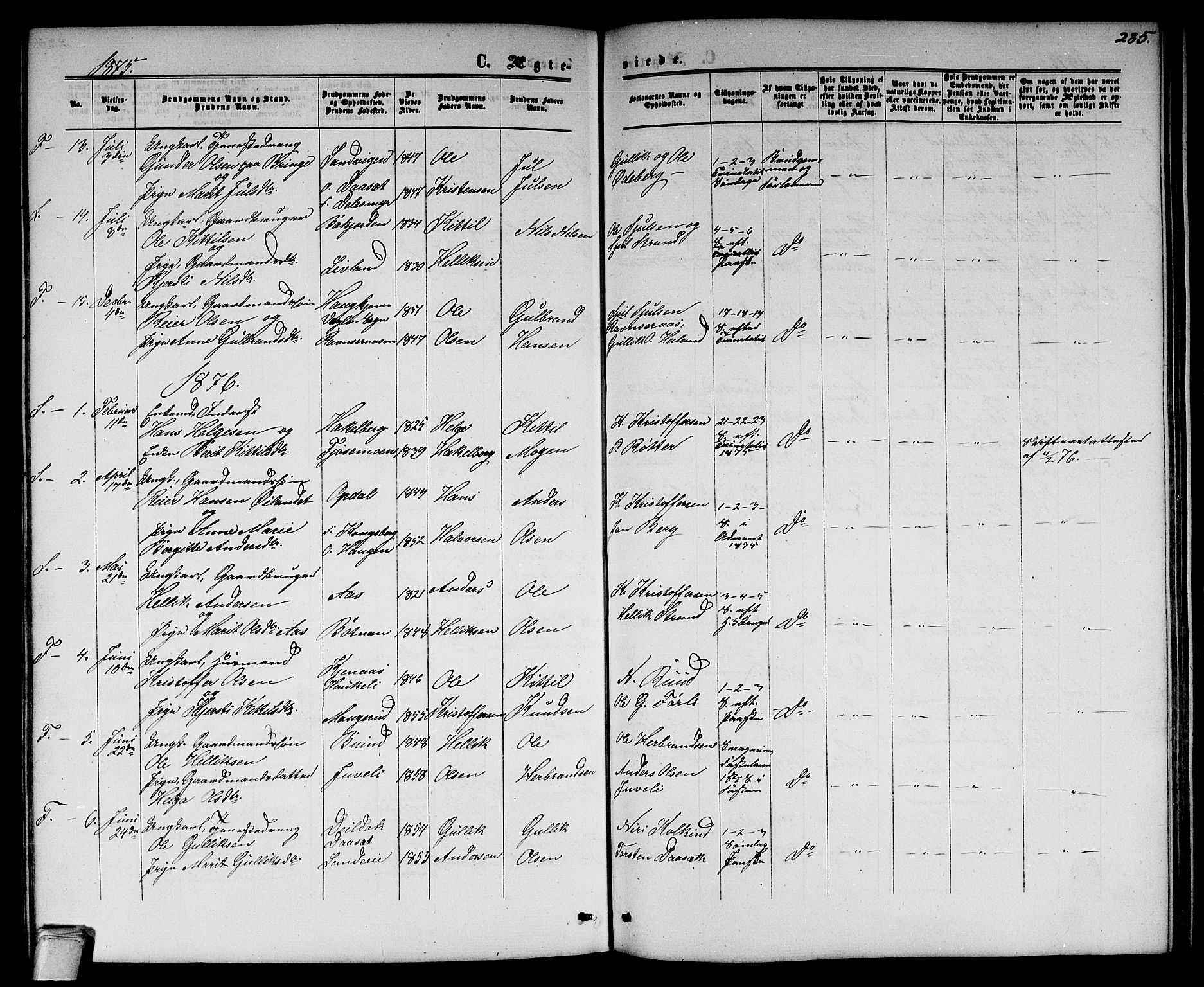Flesberg kirkebøker, SAKO/A-18/G/Ga/L0003: Parish register (copy) no. I 3, 1861-1889, p. 285