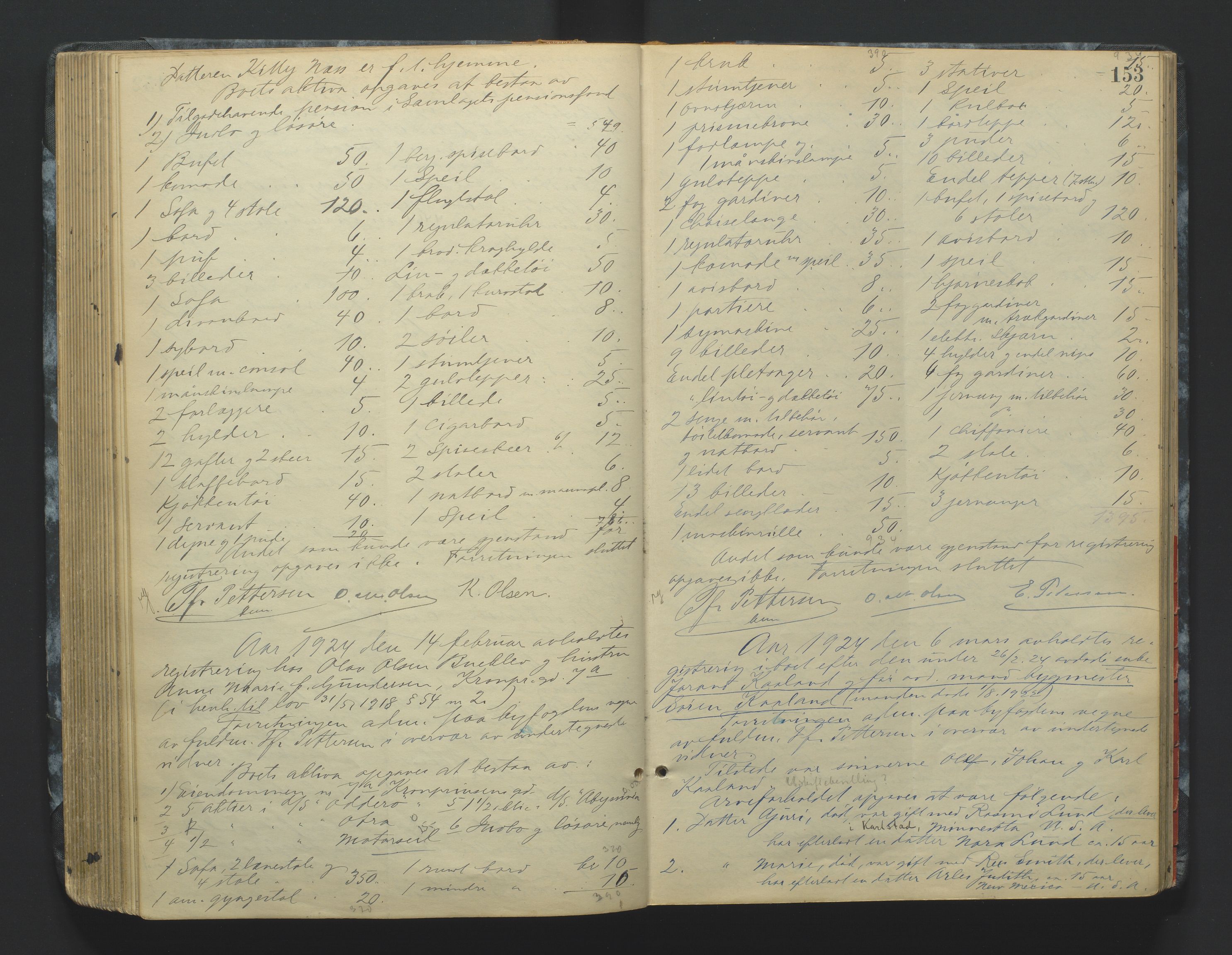 Kristiansand byrett, SAK/1223-0001/H/Hc/L0036: Skifteregistreringsprotokoll nr. 8, med register, 1914-1931, p. 153