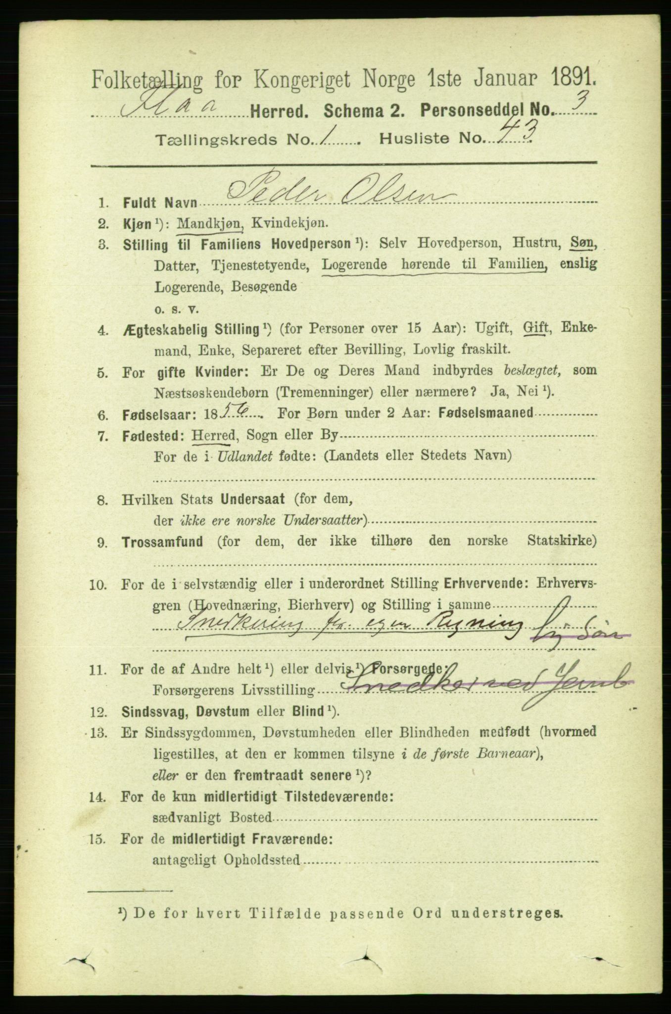 RA, 1891 census for 1652 Flå, 1891, p. 340