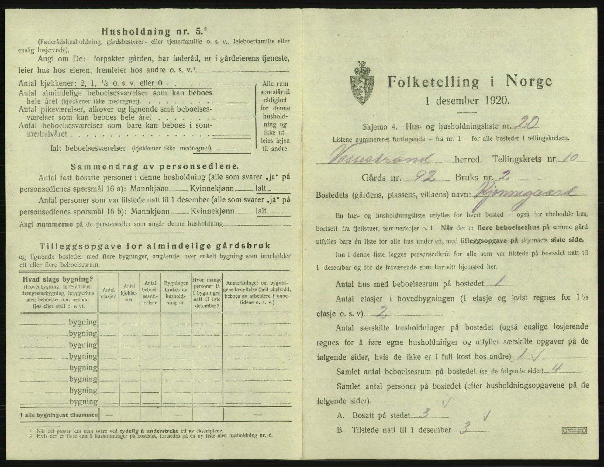 SAB, 1920 census for Vossestrand, 1920, p. 698