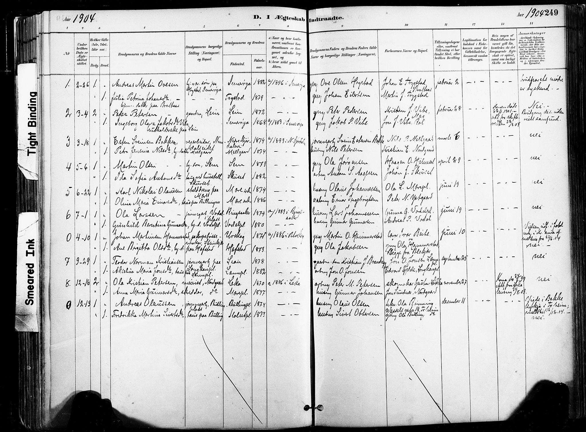 Ministerialprotokoller, klokkerbøker og fødselsregistre - Nord-Trøndelag, AV/SAT-A-1458/735/L0351: Parish register (official) no. 735A10, 1884-1908, p. 249