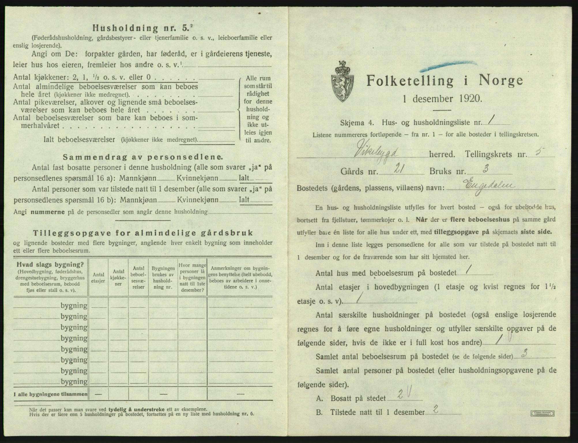 SAB, 1920 census for Vikebygd, 1920, p. 280
