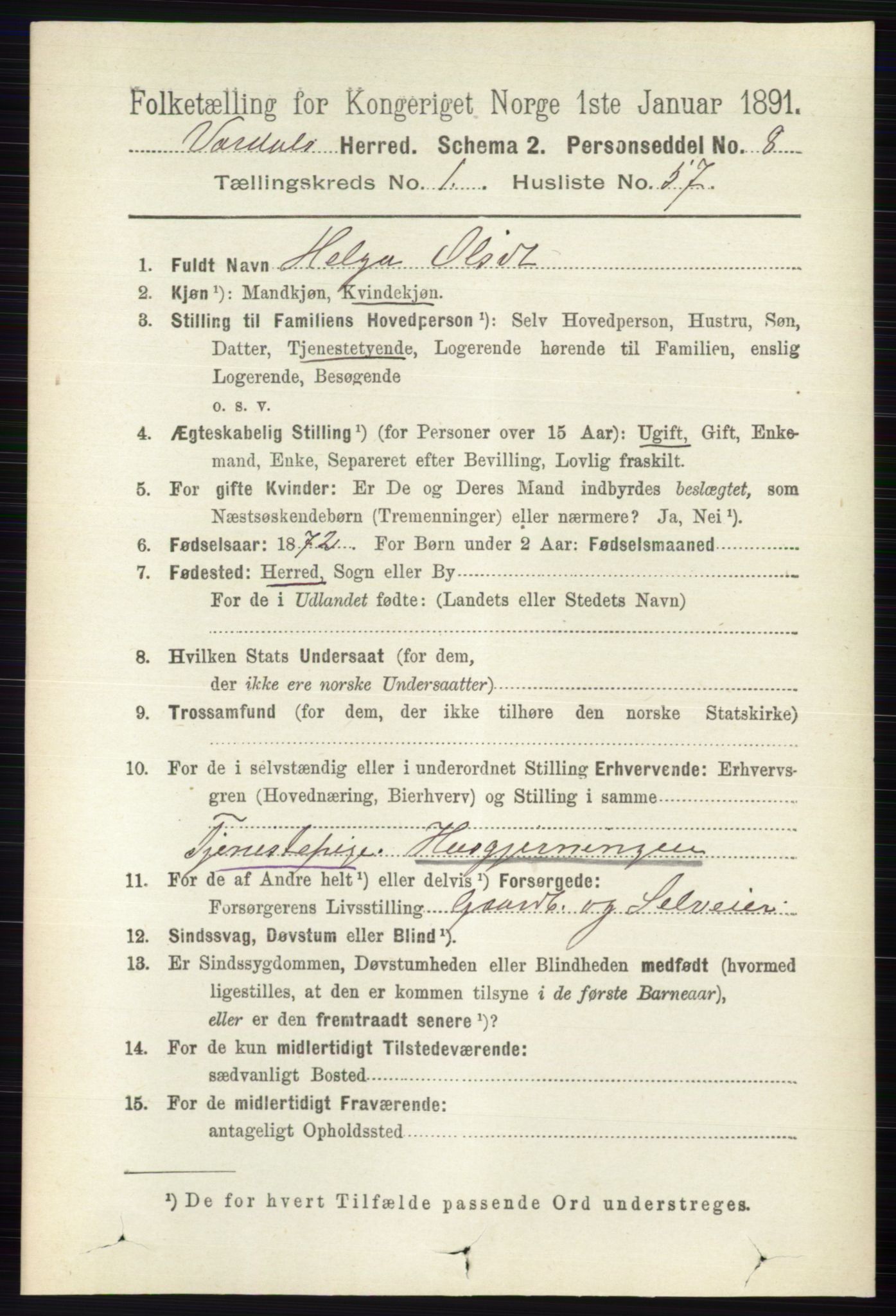 RA, 1891 census for 0527 Vardal, 1891, p. 456