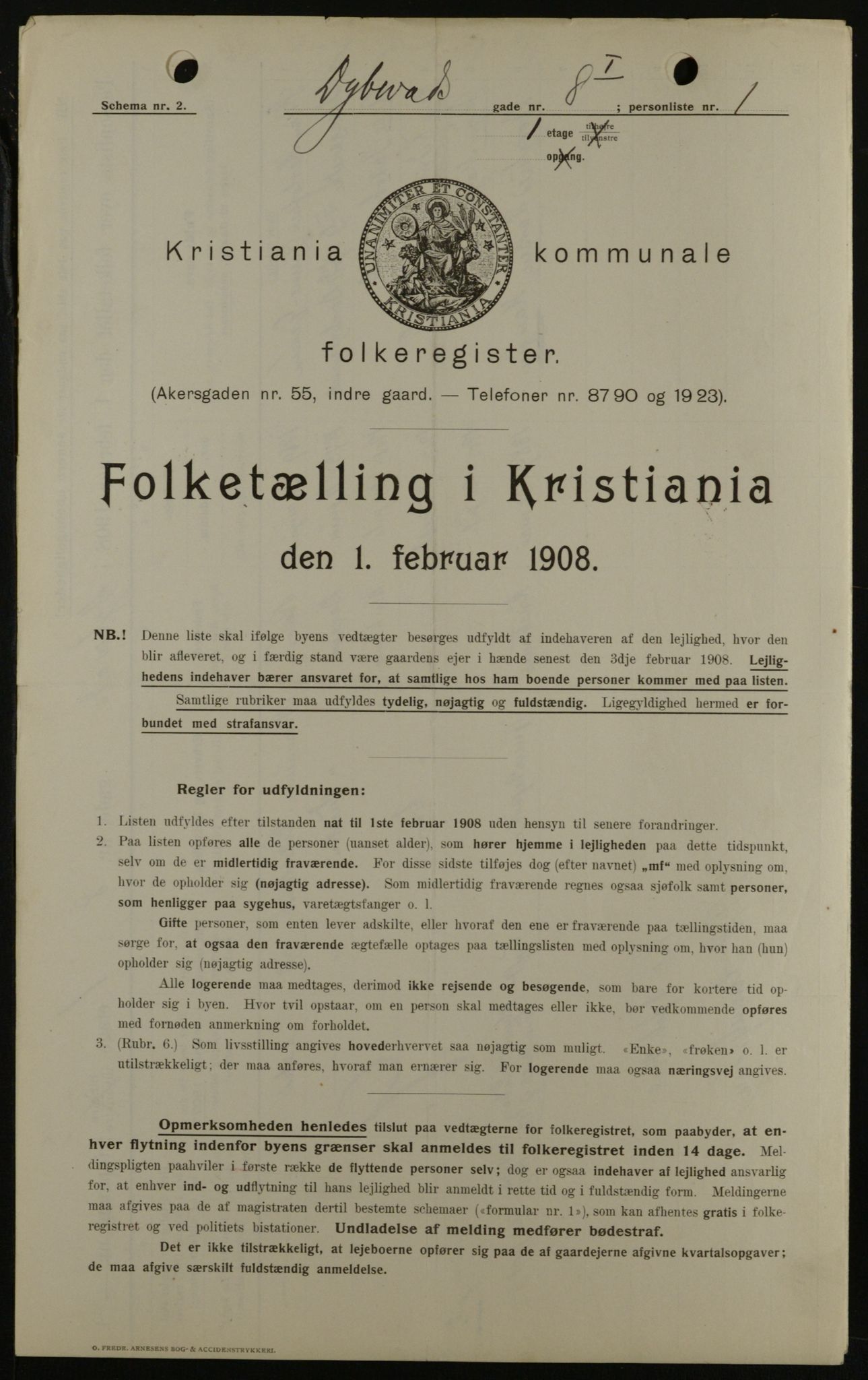 OBA, Municipal Census 1908 for Kristiania, 1908, p. 16292