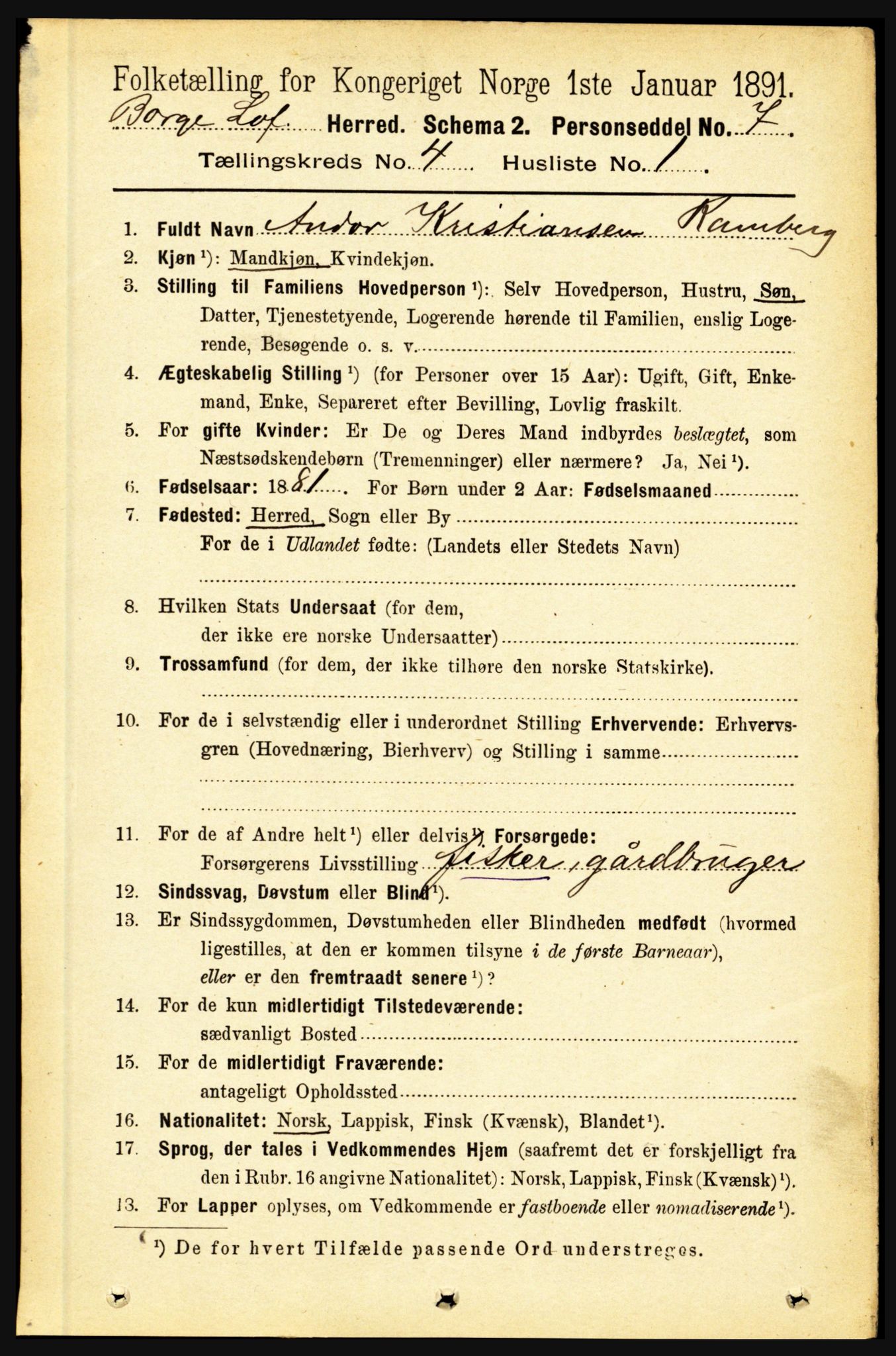 RA, 1891 census for 1862 Borge, 1891, p. 2164