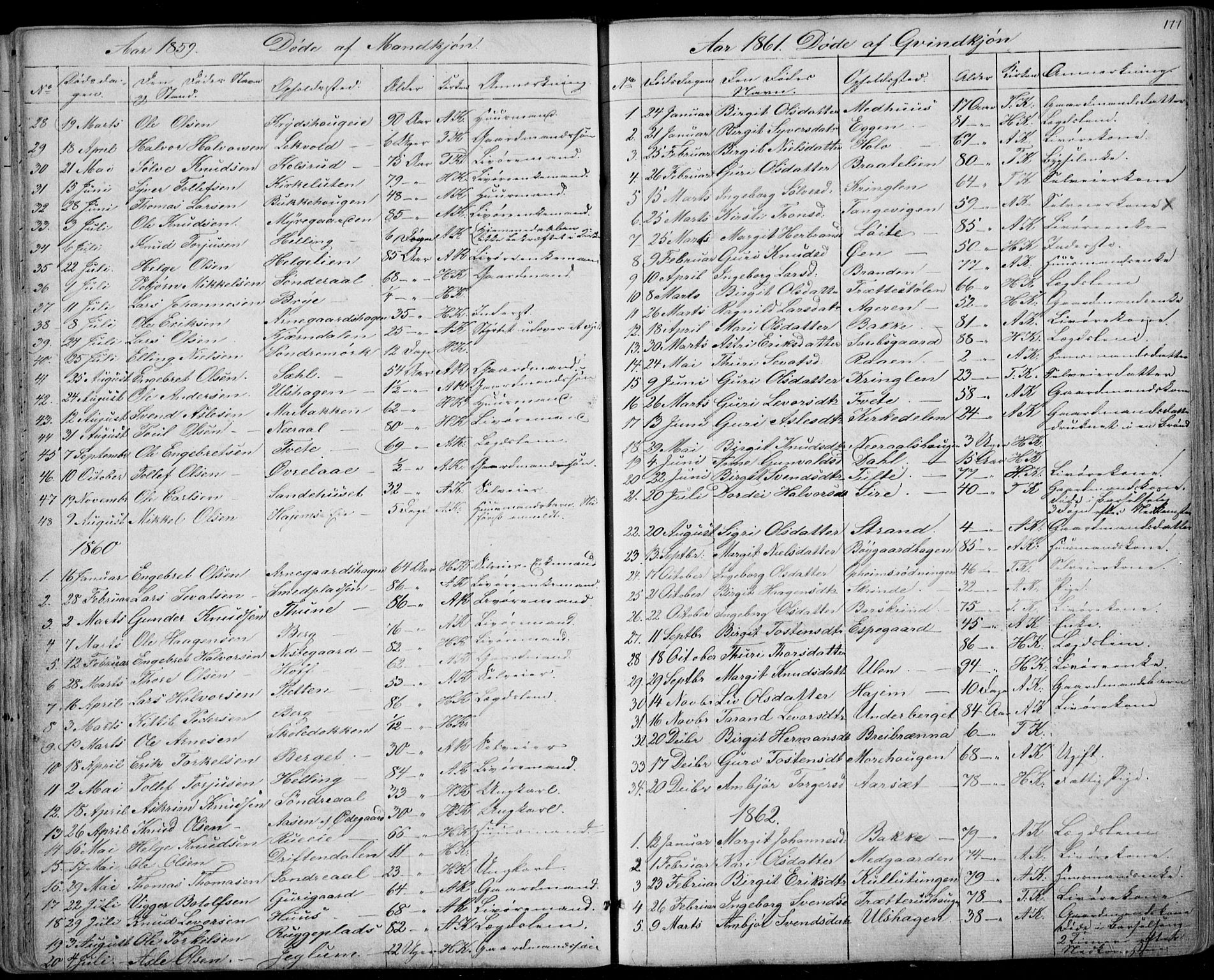 Ål kirkebøker, SAKO/A-249/F/Fa/L0006: Parish register (official) no. I 6, 1849-1864, p. 177