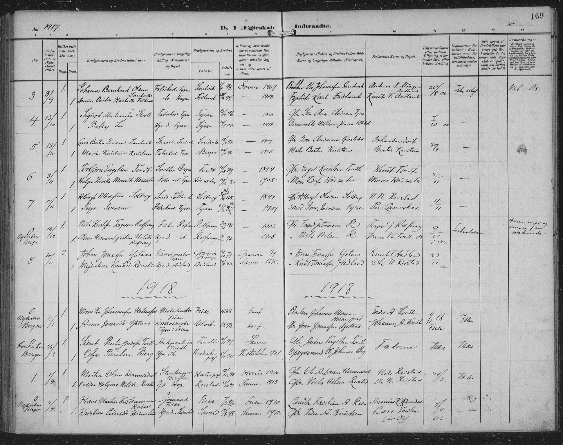 Samnanger Sokneprestembete, SAB/A-77501/H/Haa: Parish register (official) no. A 2, 1902-1918, p. 169