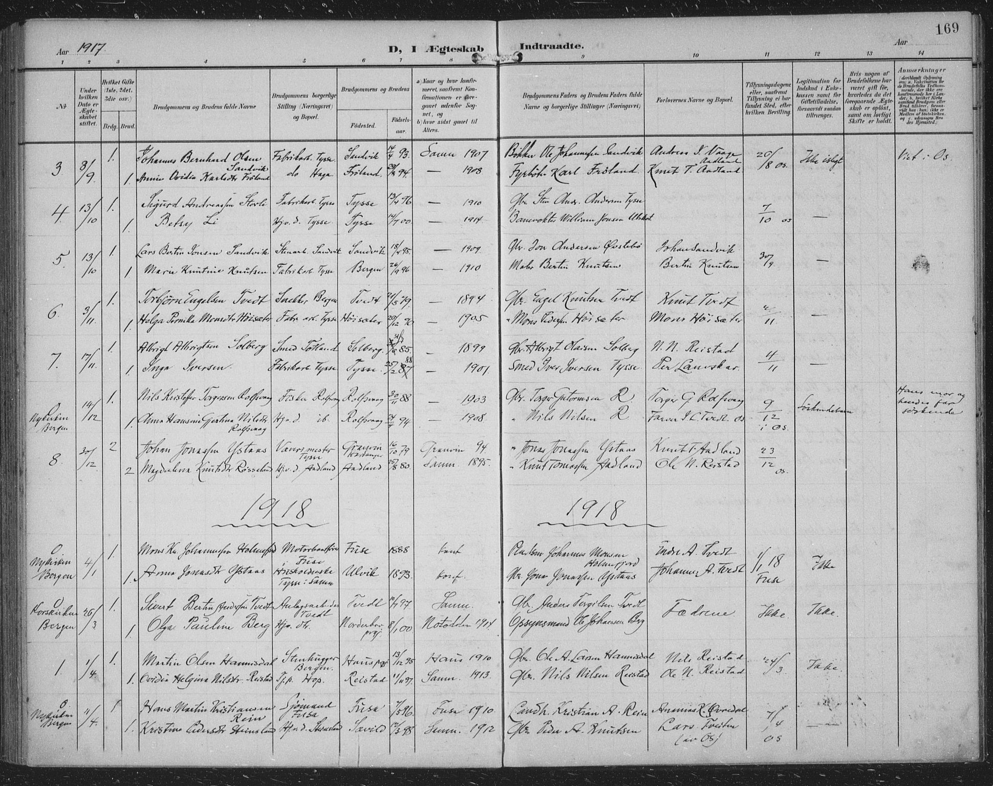 Samnanger Sokneprestembete, AV/SAB-A-77501/H/Haa: Parish register (official) no. A 2, 1902-1918, p. 169