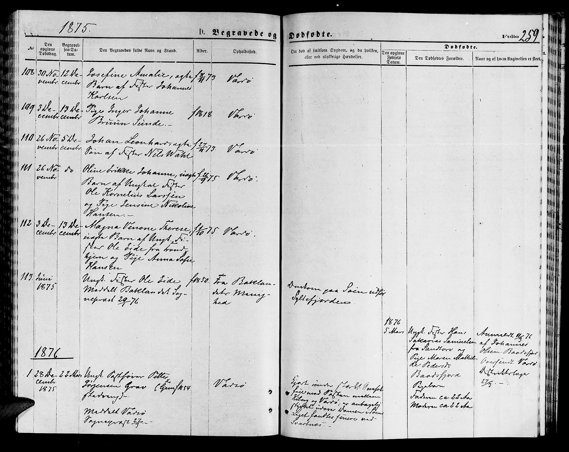 Vardø sokneprestkontor, SATØ/S-1332/H/Hb/L0003klokker: Parish register (copy) no. 3, 1871-1878, p. 259