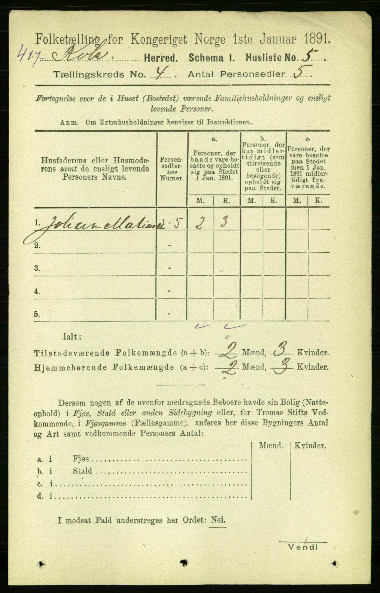 RA, 1891 census for 1752 Kolvereid, 1891, p. 1366