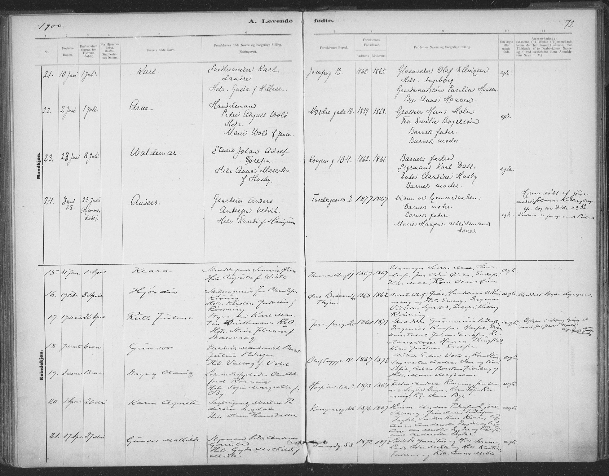 Ministerialprotokoller, klokkerbøker og fødselsregistre - Sør-Trøndelag, AV/SAT-A-1456/602/L0122: Parish register (official) no. 602A20, 1892-1908, p. 72