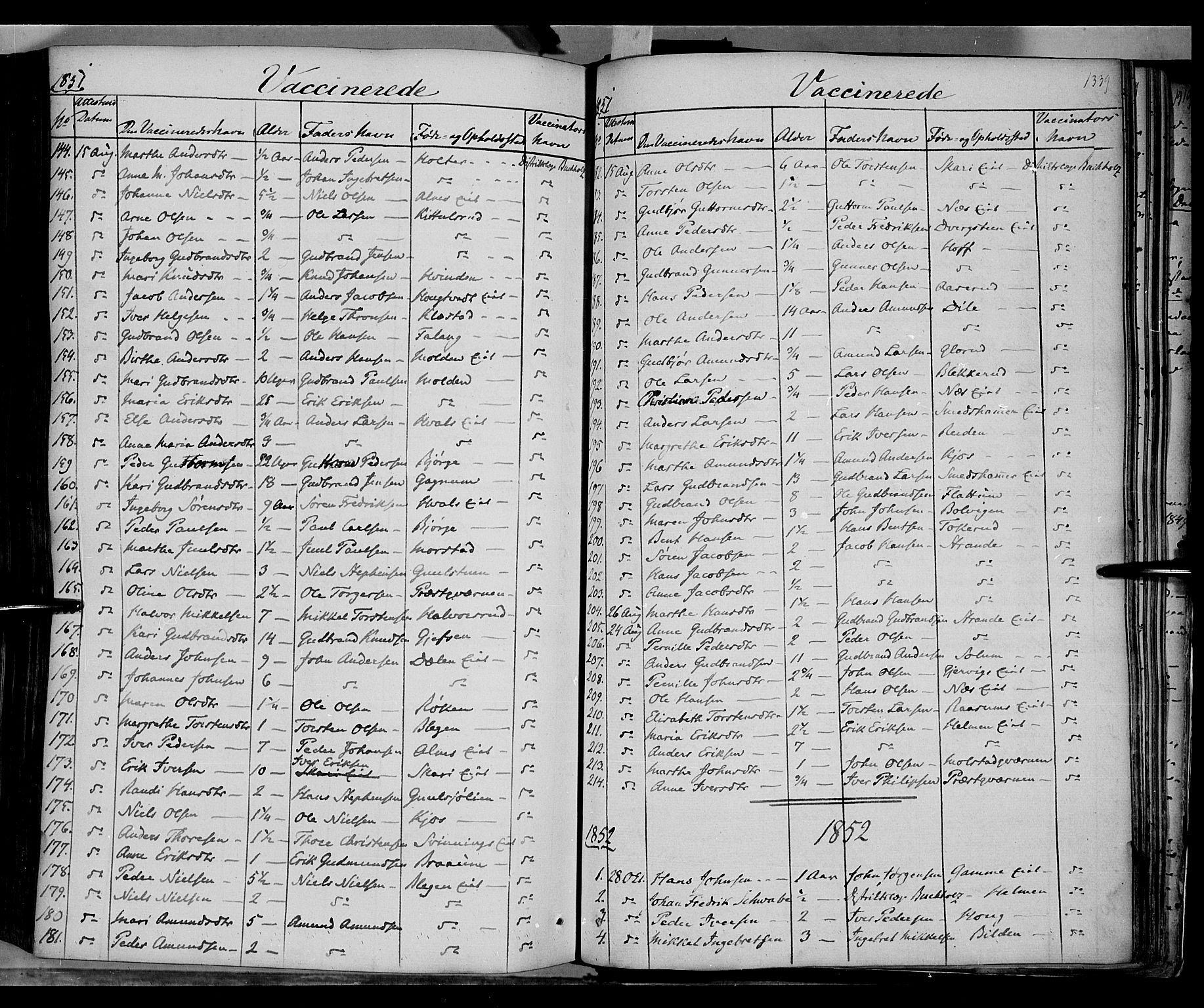 Gran prestekontor, SAH/PREST-112/H/Ha/Haa/L0011: Parish register (official) no. 11, 1842-1856, p. 1338-1339