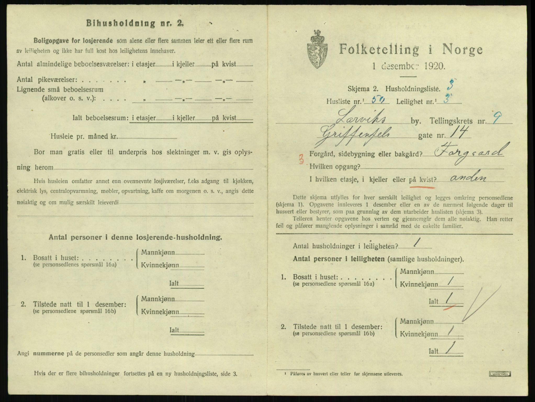 SAKO, 1920 census for Larvik, 1920, p. 7200