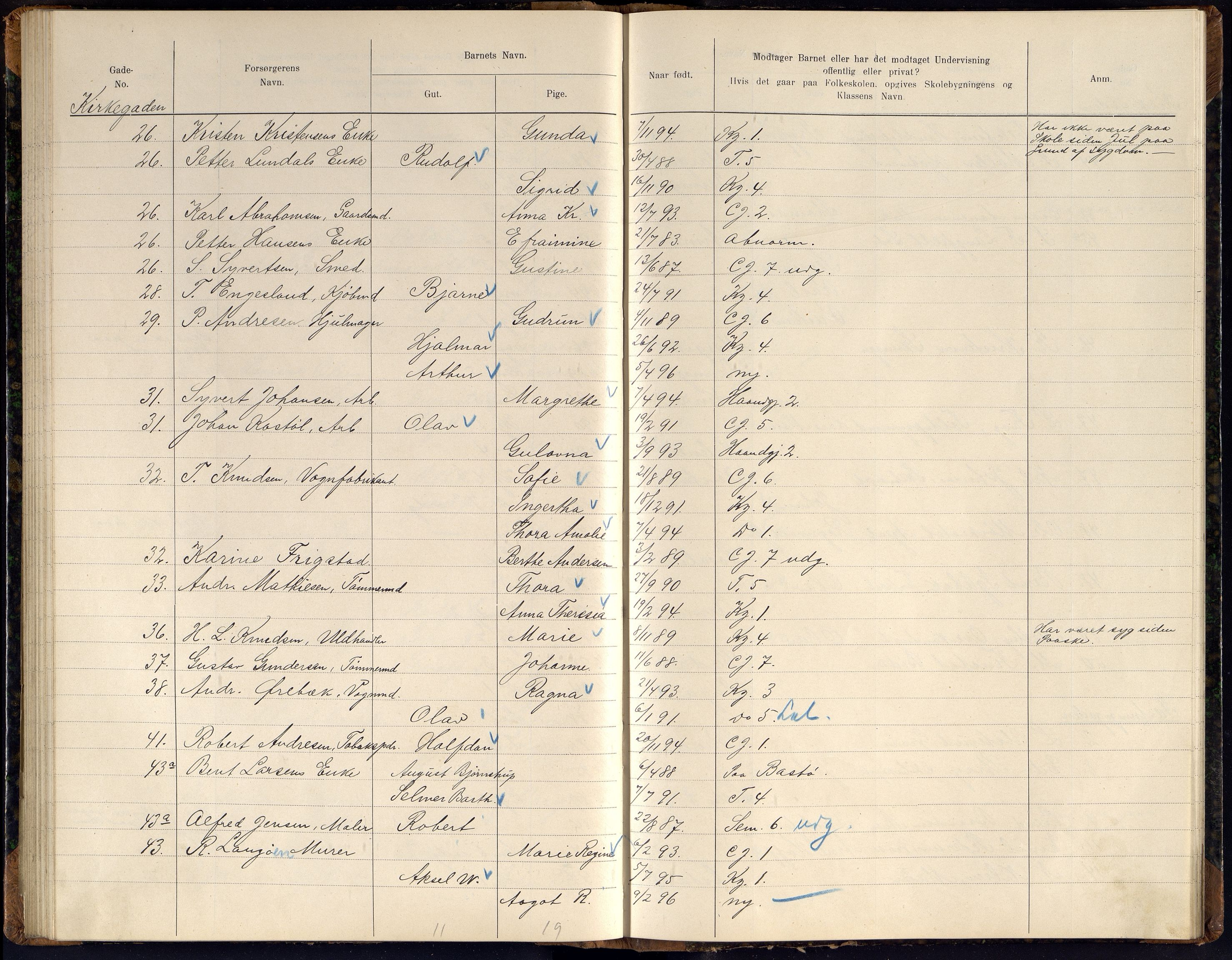 Kristiansand By - Skolekommisjonen/ -Styret, ARKSOR/1001KG510/J/Jb/L0011: Barnetelling, 1902, p. 137-138