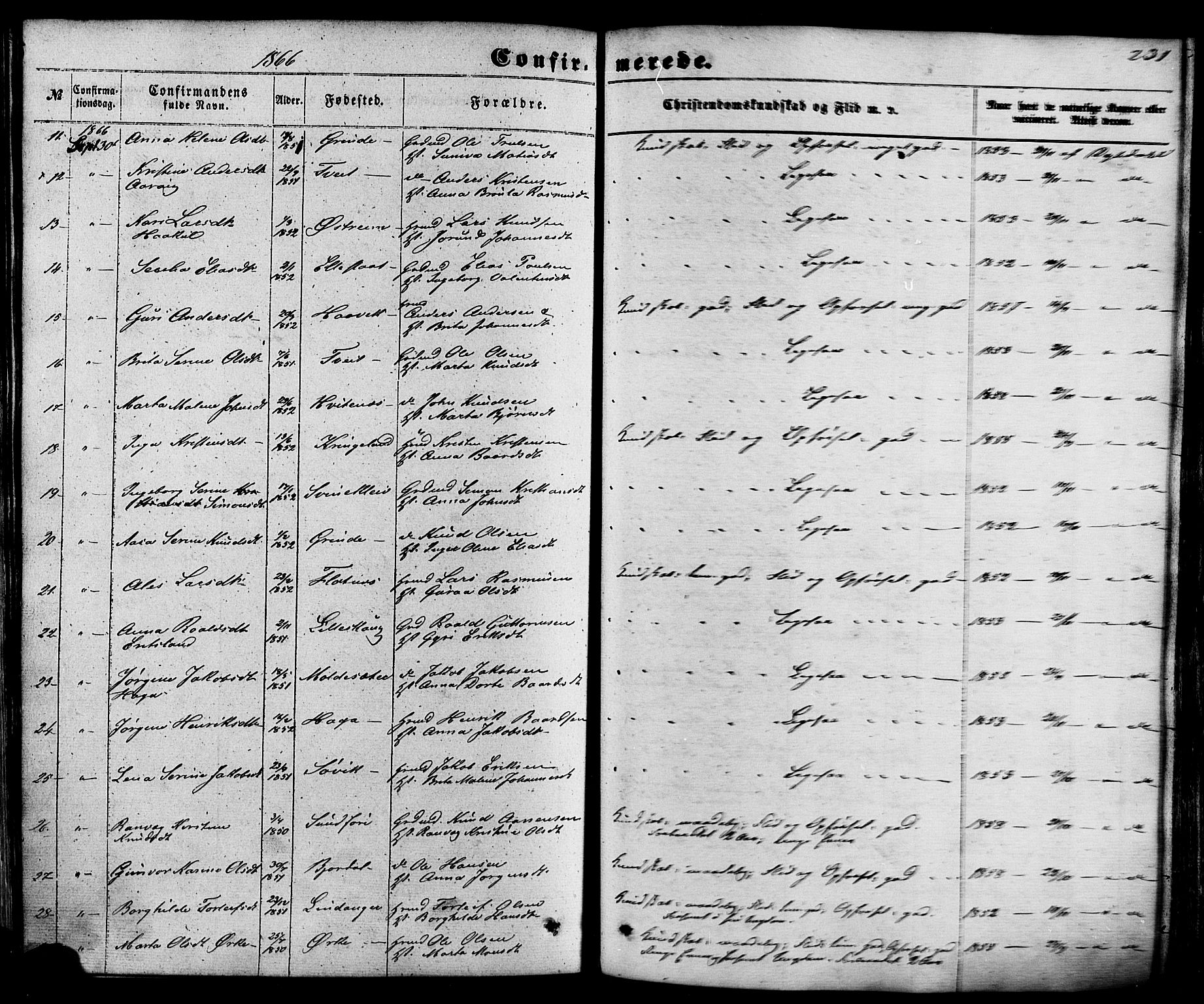 Skjold sokneprestkontor, SAST/A-101847/H/Ha/Haa/L0008: Parish register (official) no. A 8, 1856-1882, p. 231