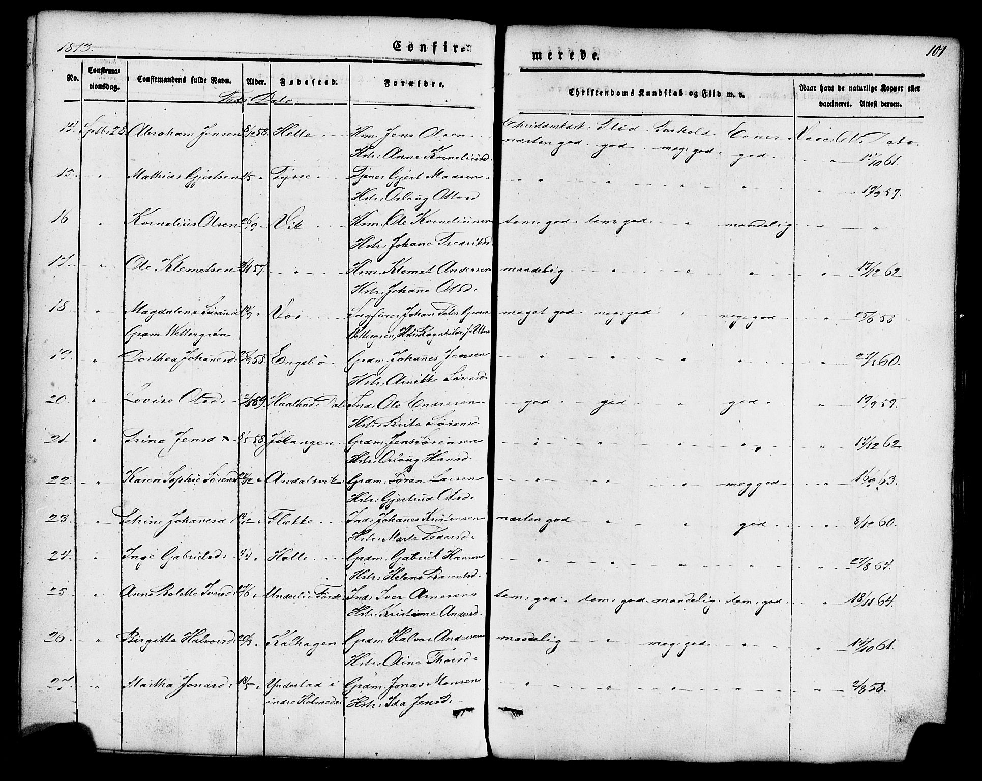 Fjaler sokneprestembete, SAB/A-79801/H/Haa/Haaa/L0008: Parish register (official) no. A 8, 1850-1886, p. 101