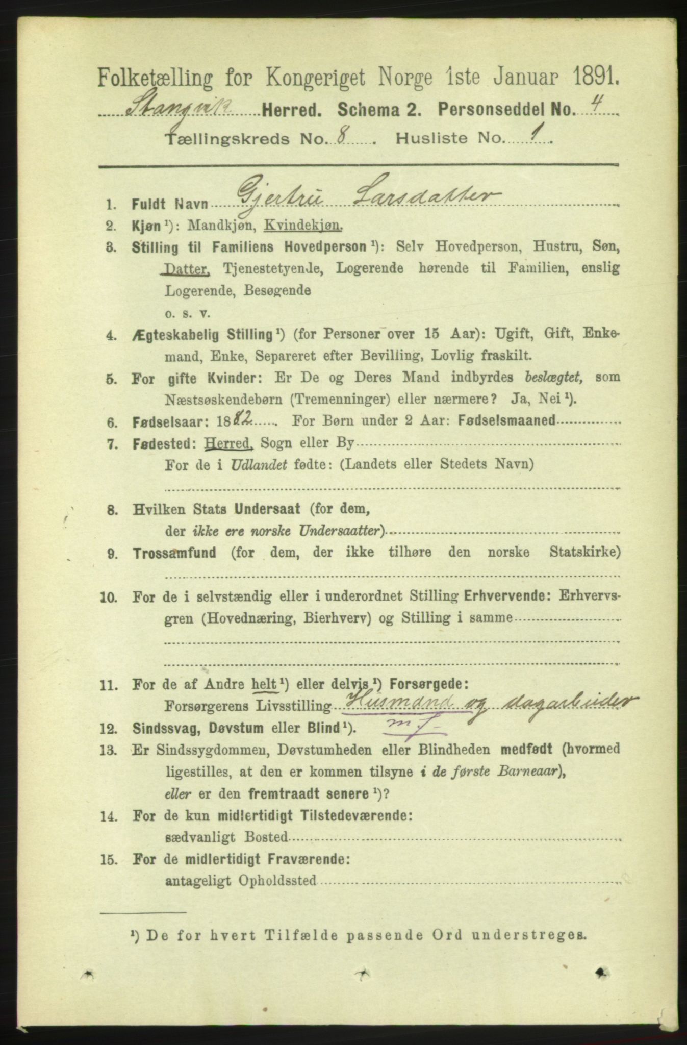 RA, 1891 census for 1564 Stangvik, 1891, p. 3334