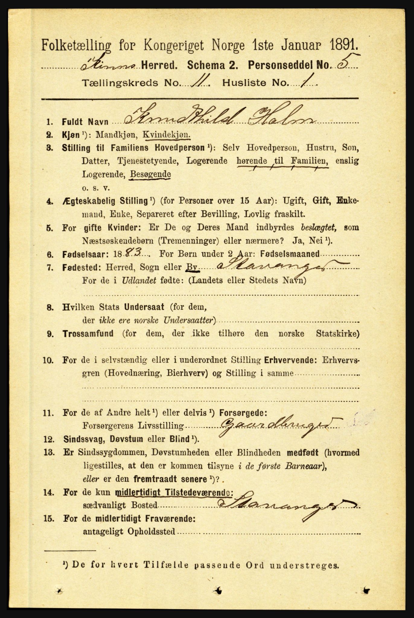 RA, 1891 census for 1437 Kinn, 1891, p. 4060