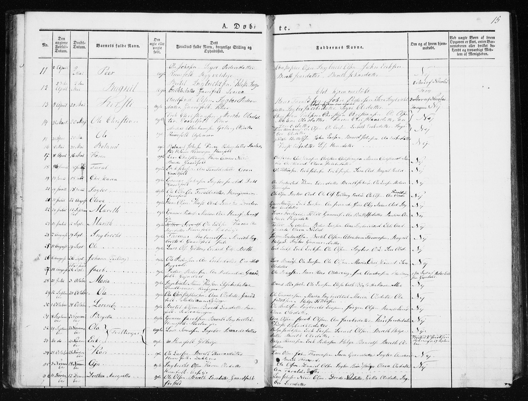 Ministerialprotokoller, klokkerbøker og fødselsregistre - Nord-Trøndelag, SAT/A-1458/749/L0470: Parish register (official) no. 749A04, 1834-1853, p. 15
