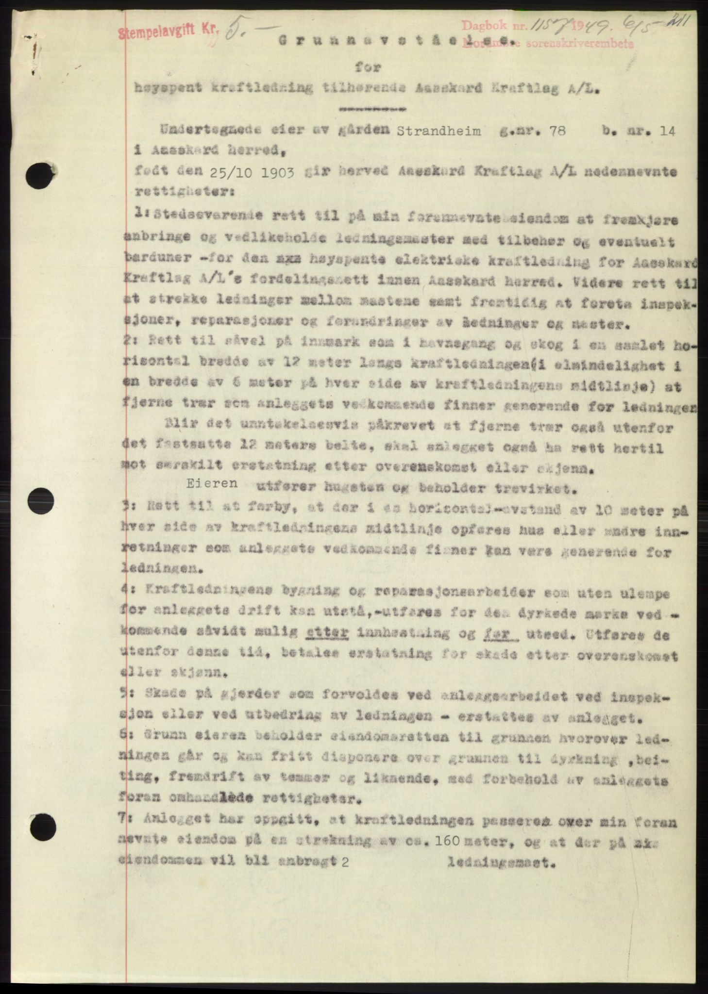 Nordmøre sorenskriveri, AV/SAT-A-4132/1/2/2Ca: Mortgage book no. B101, 1949-1949, Diary no: : 1157/1949