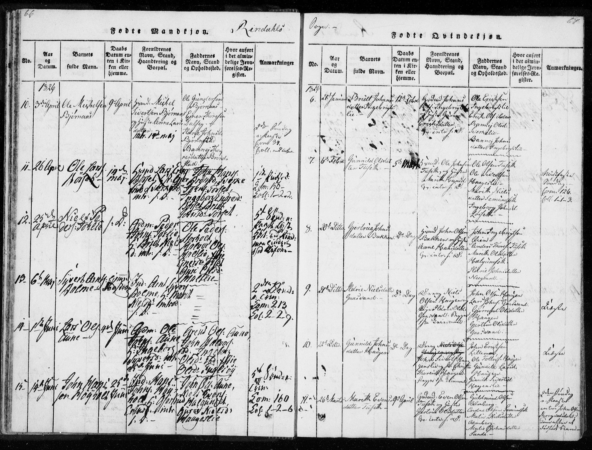 Ministerialprotokoller, klokkerbøker og fødselsregistre - Møre og Romsdal, SAT/A-1454/595/L1041: Parish register (official) no. 595A03, 1819-1829, p. 66-67