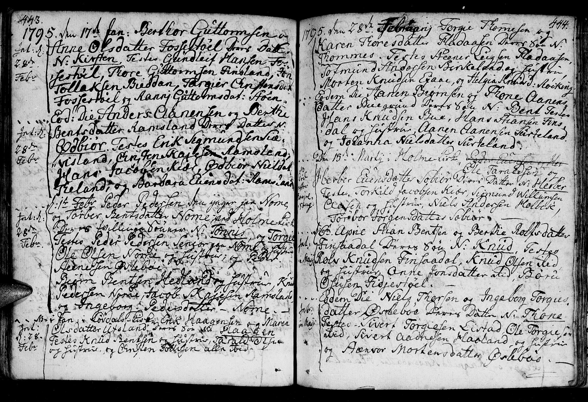 Holum sokneprestkontor, SAK/1111-0022/F/Fa/Fac/L0001: Parish register (official) no. A 1, 1773-1820, p. 443-444