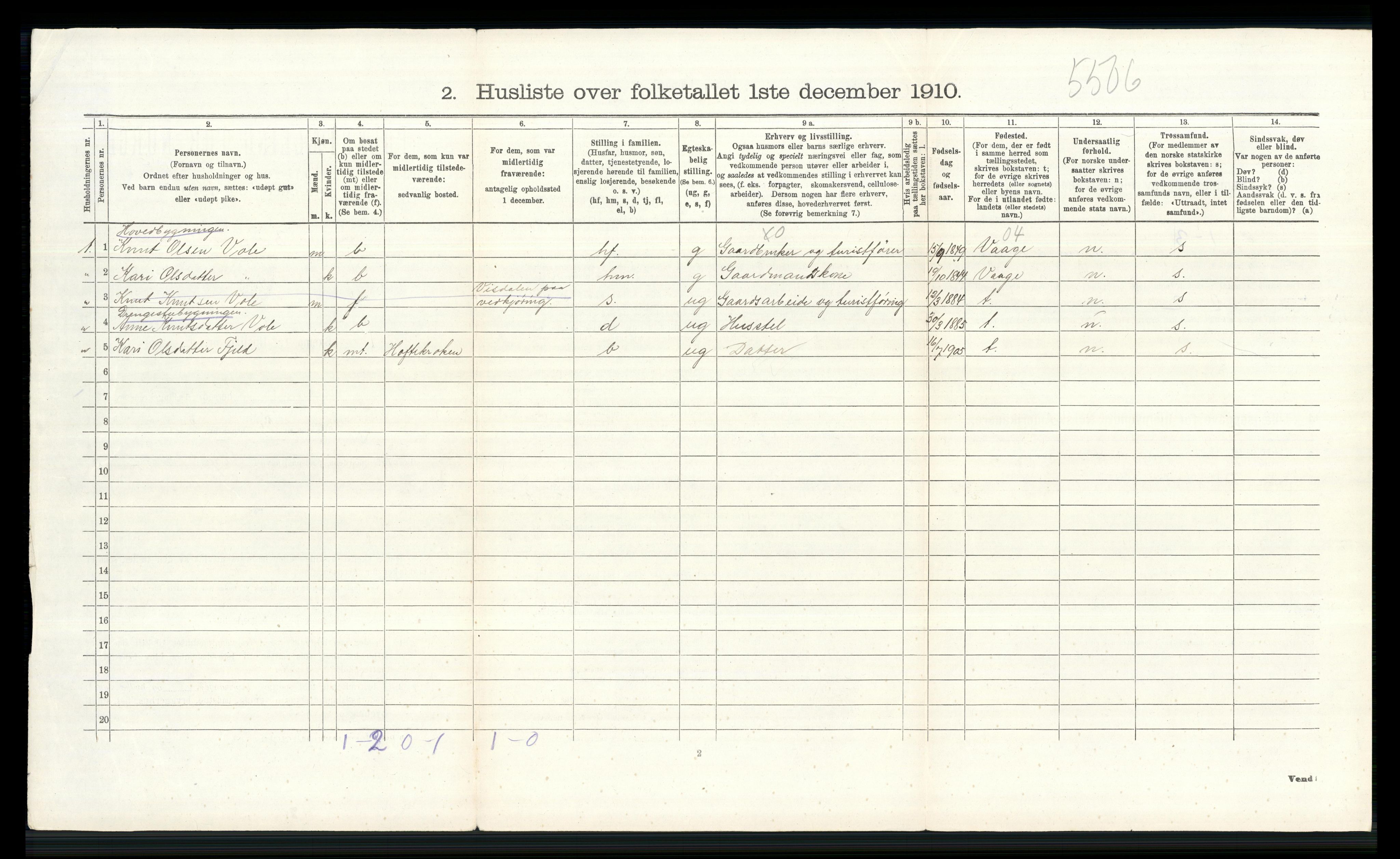 RA, 1910 census for Lom, 1910, p. 762