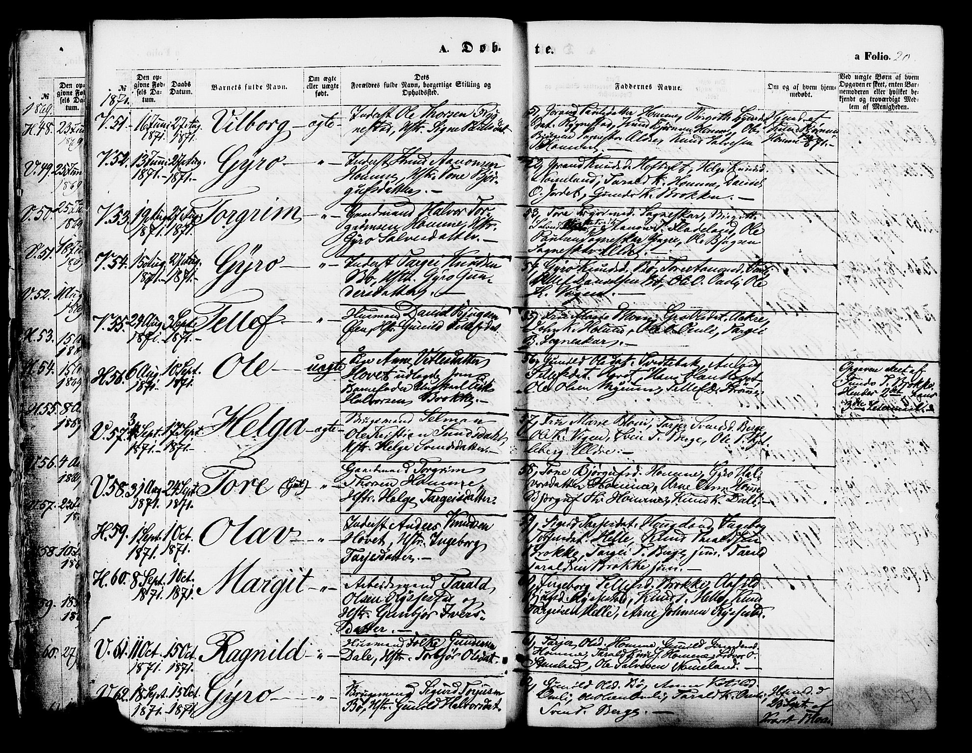 Valle sokneprestkontor, AV/SAK-1111-0044/F/Fa/Fac/L0008: Parish register (official) no. A 8, 1868-1882, p. 20