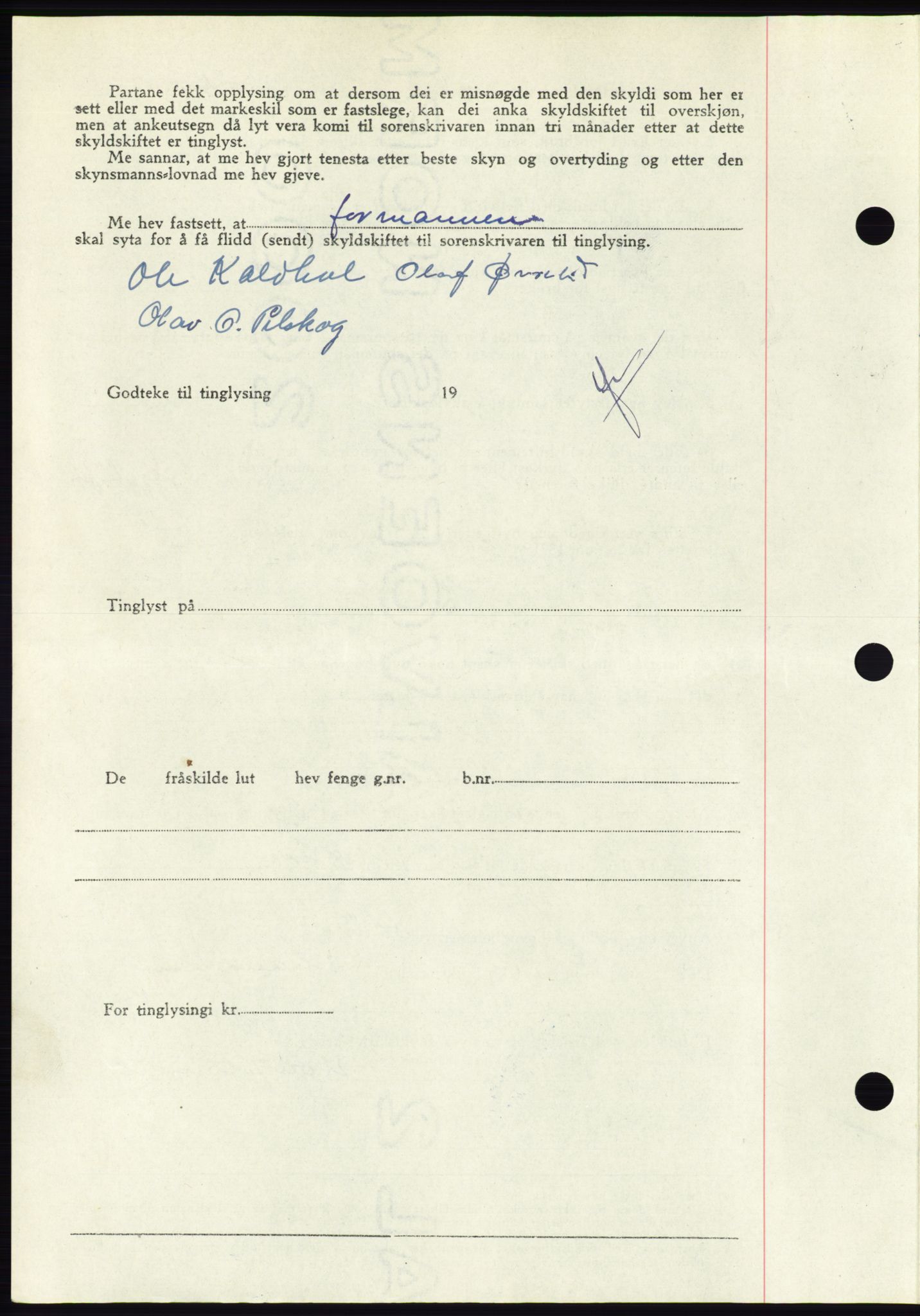 Søre Sunnmøre sorenskriveri, AV/SAT-A-4122/1/2/2C/L0081: Mortgage book no. 7A, 1947-1948, Diary no: : 1189/1947