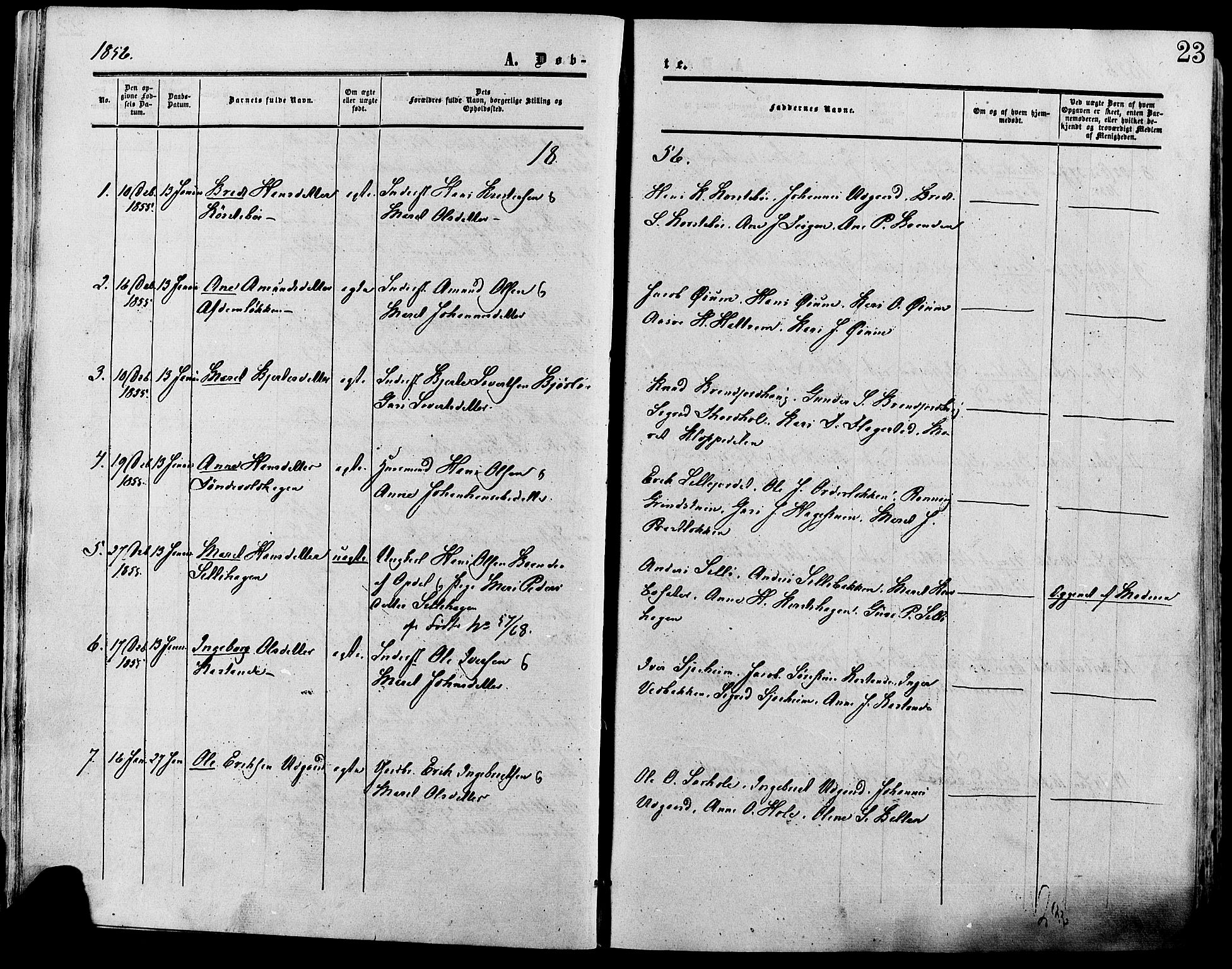 Lesja prestekontor, SAH/PREST-068/H/Ha/Haa/L0008: Parish register (official) no. 8, 1854-1880, p. 23