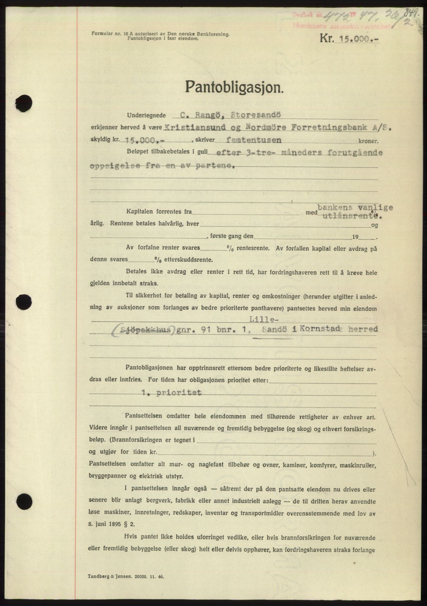 Nordmøre sorenskriveri, AV/SAT-A-4132/1/2/2Ca: Mortgage book no. B95, 1946-1947, Diary no: : 472/1947