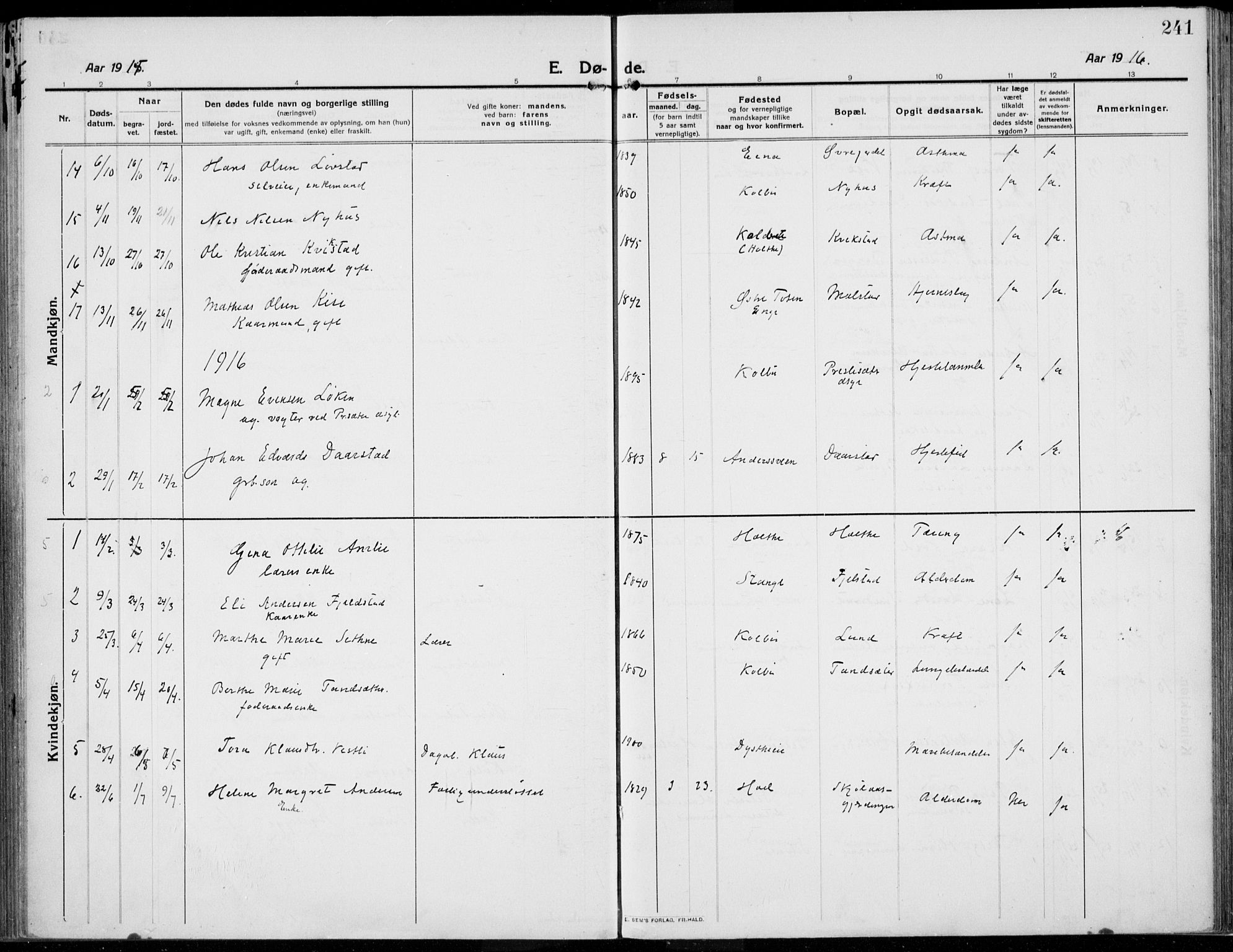 Kolbu prestekontor, SAH/PREST-110/H/Ha/Haa/L0002: Parish register (official) no. 2, 1912-1926, p. 241