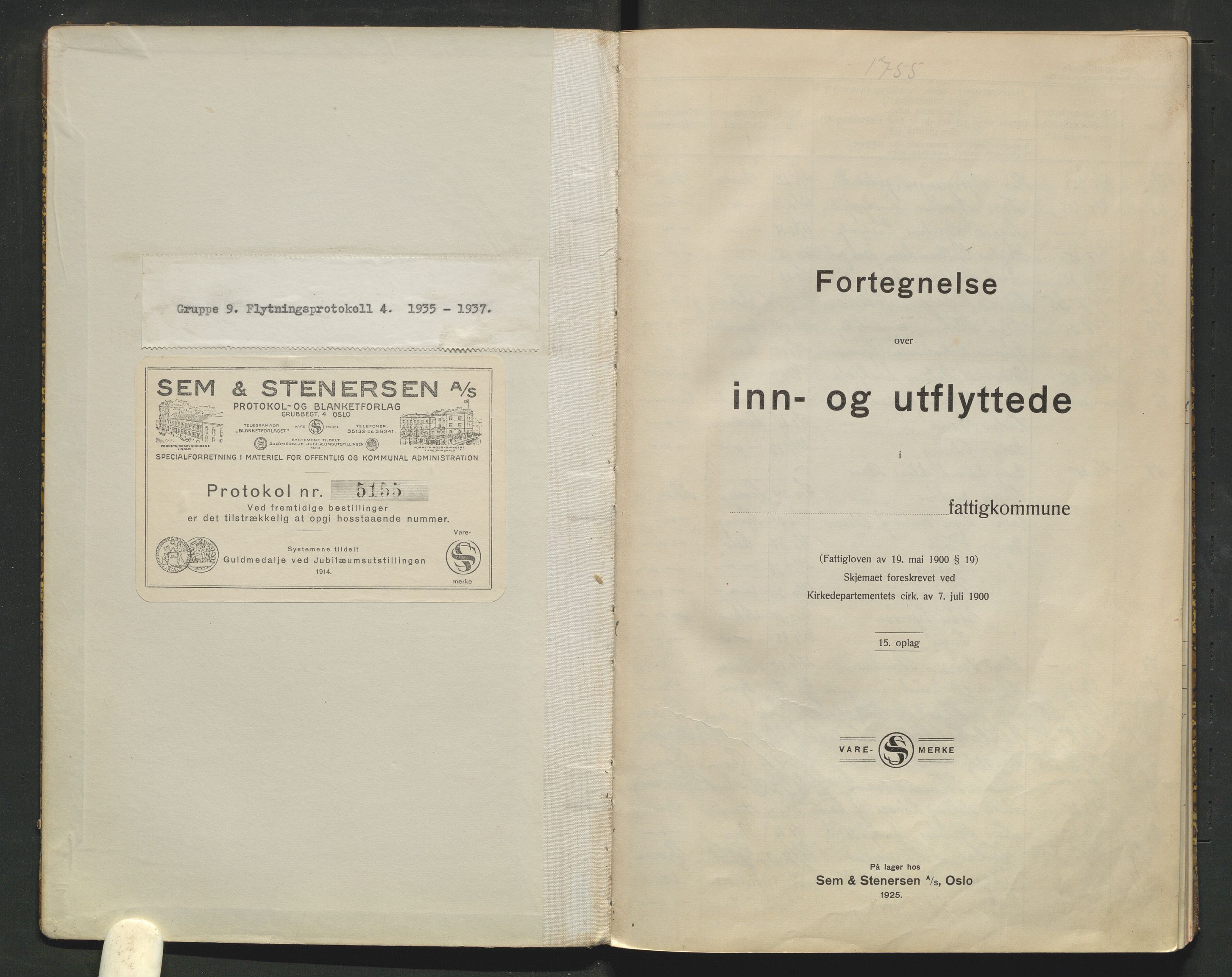 Gran lensmannskontor, AV/SAH-LOG-010/N/Na/L0004: Protokoll over inn- og utflyttede, 1935-1937