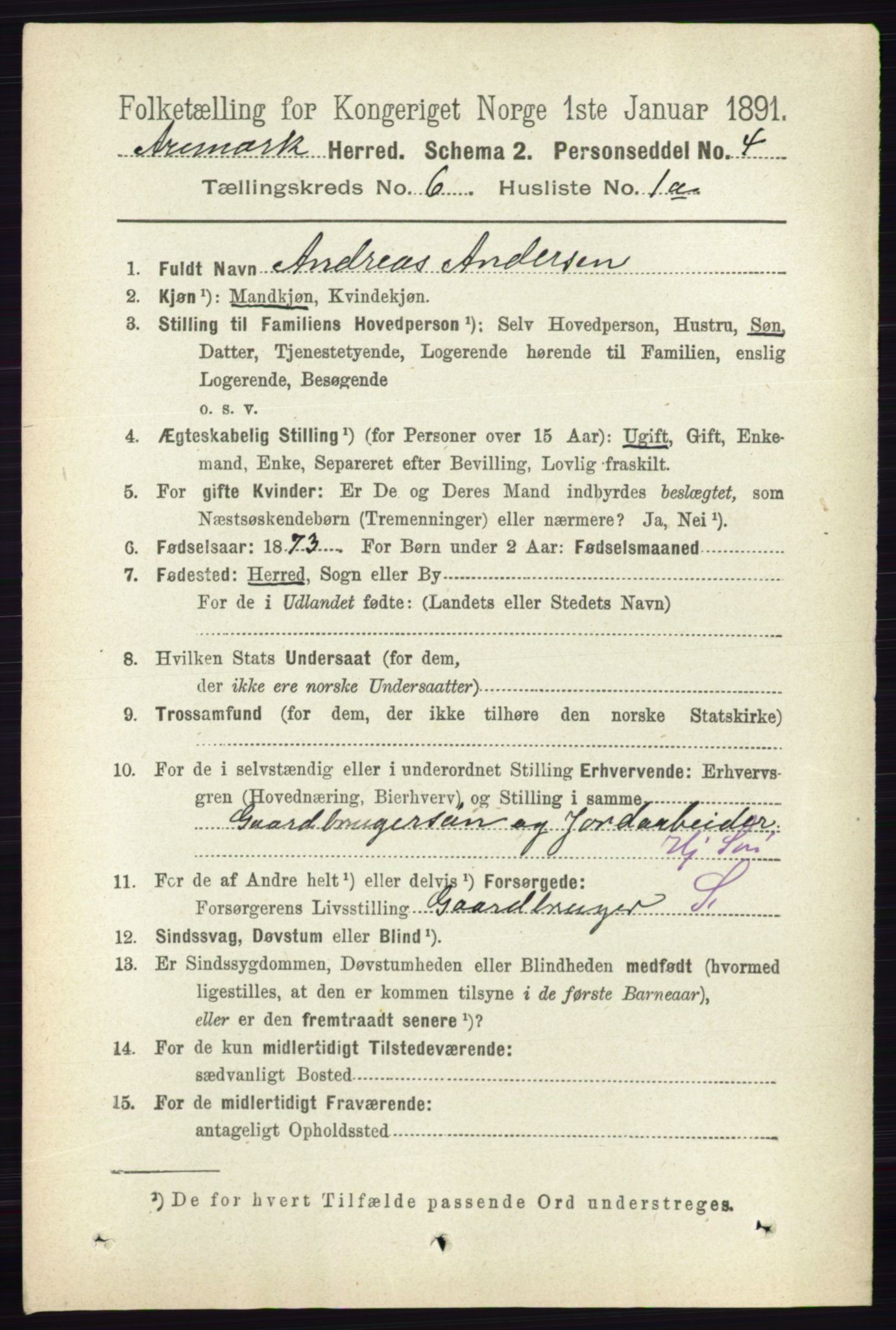 RA, 1891 census for 0118 Aremark, 1891, p. 3112