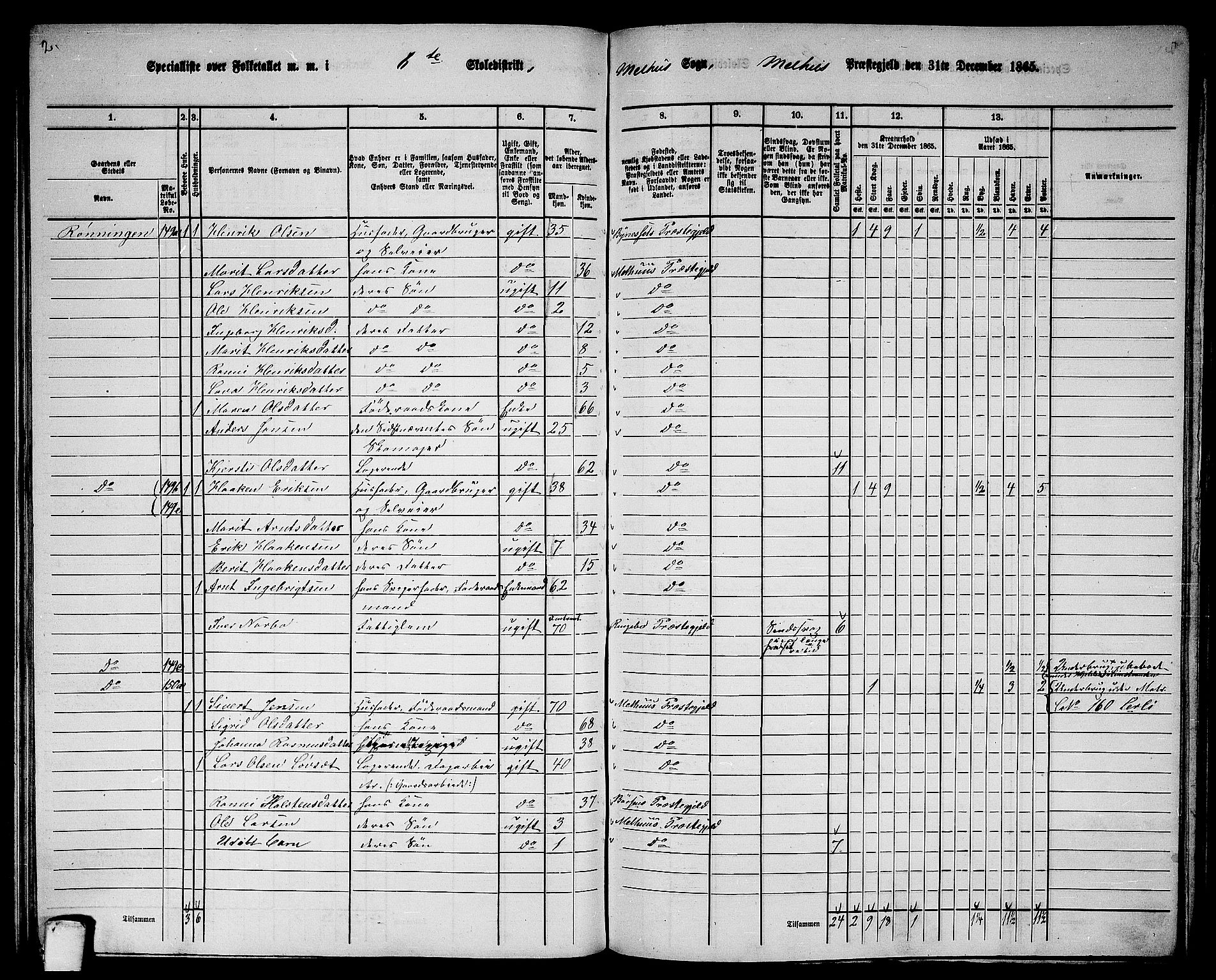 RA, 1865 census for Melhus, 1865, p. 111