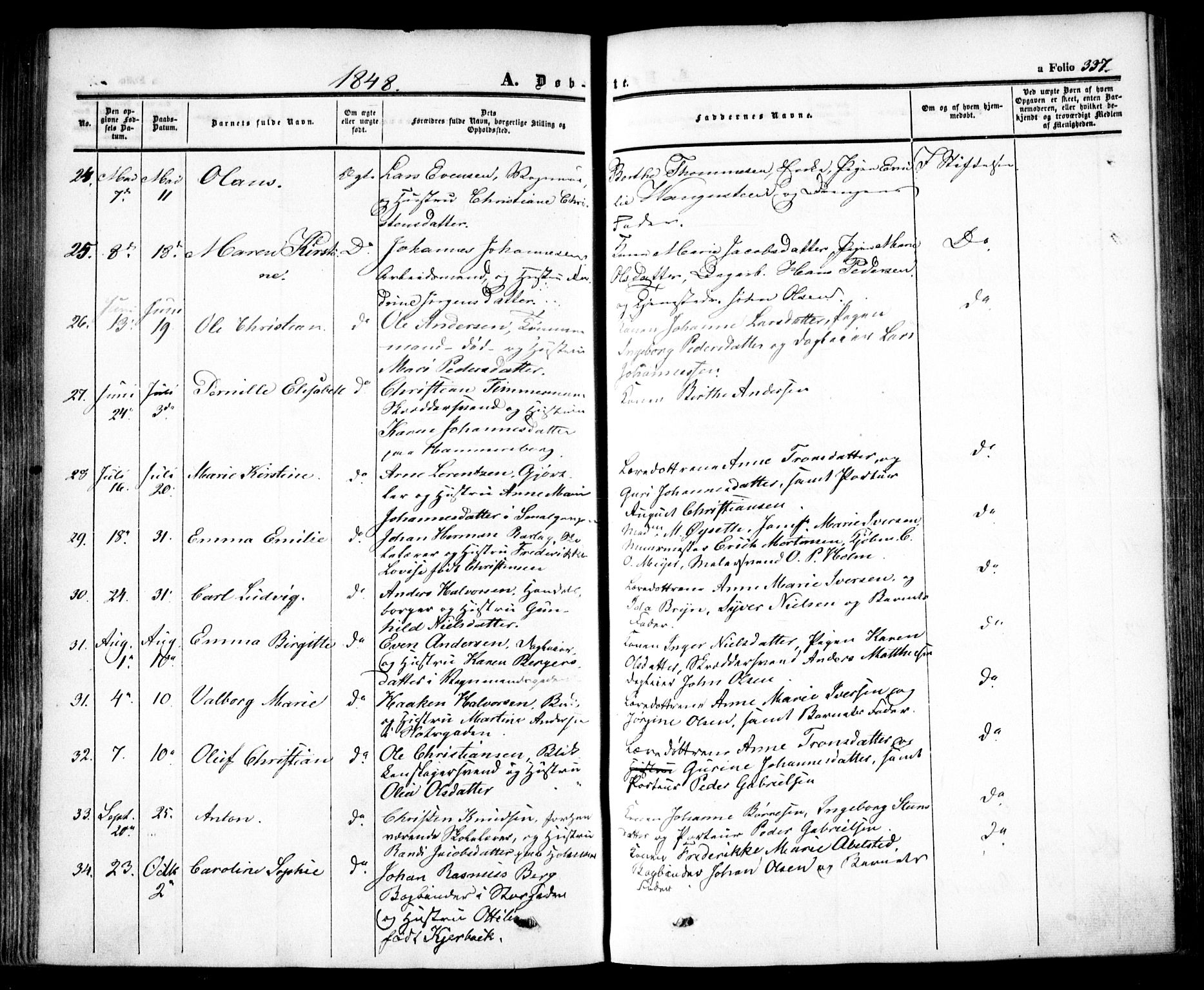 Oslo domkirke Kirkebøker, SAO/A-10752/F/Fa/L0013: Parish register (official) no. 13, 1844-1864, p. 337