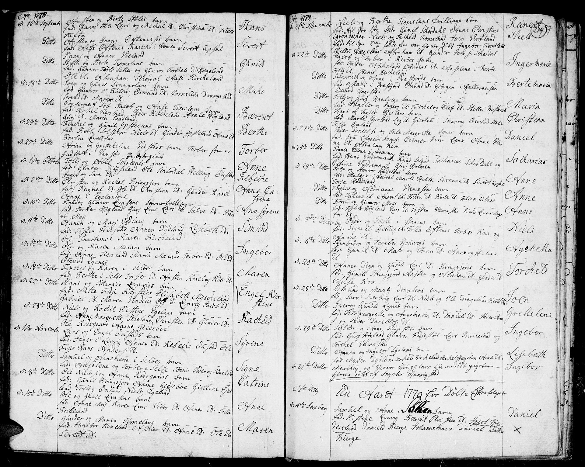 Lyngdal sokneprestkontor, SAK/1111-0029/F/Fa/Fac/L0001: Parish register (official) no. A 1, 1727-1779, p. 219