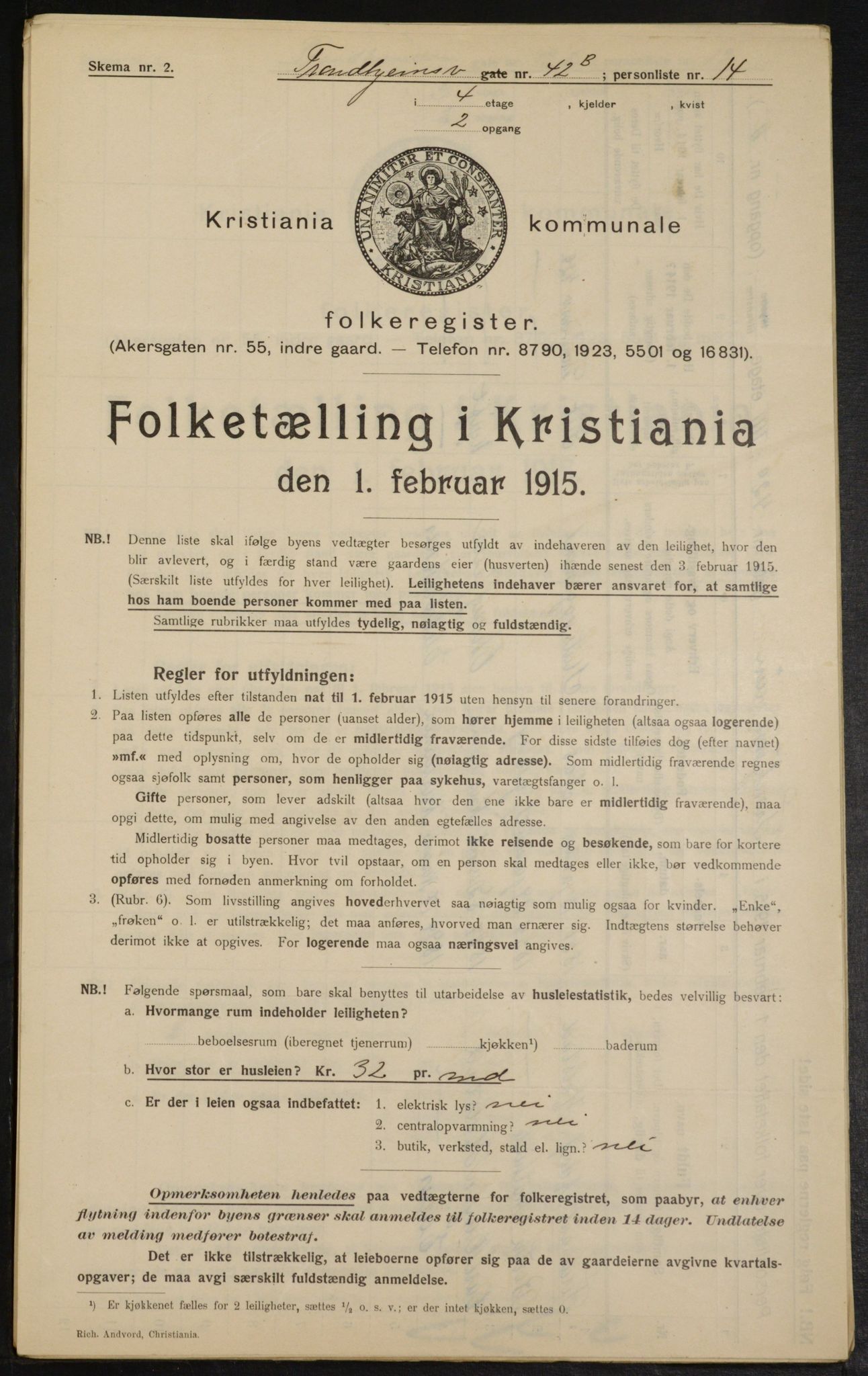 OBA, Municipal Census 1915 for Kristiania, 1915, p. 117000