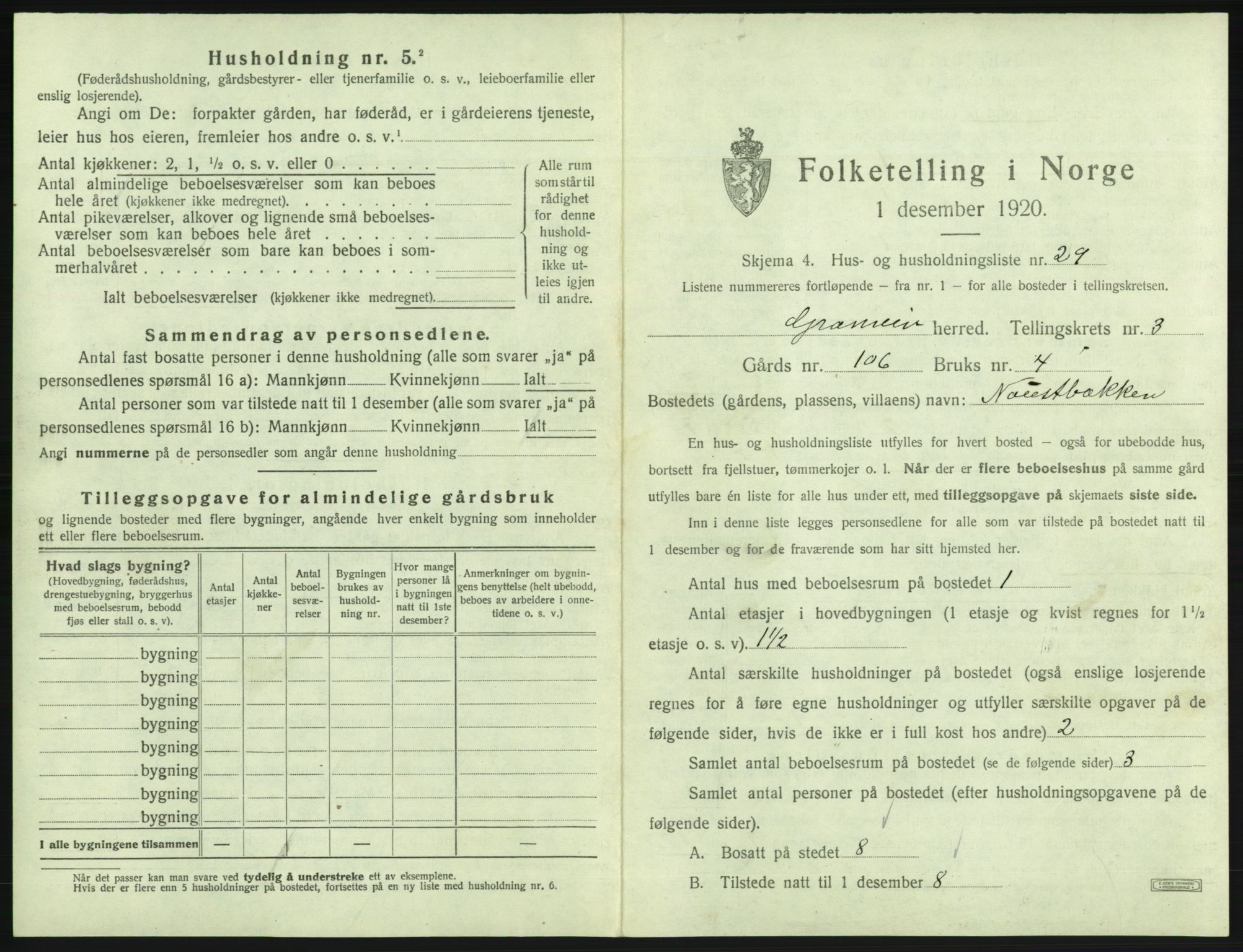 SAB, 1920 census for Granvin, 1920, p. 216