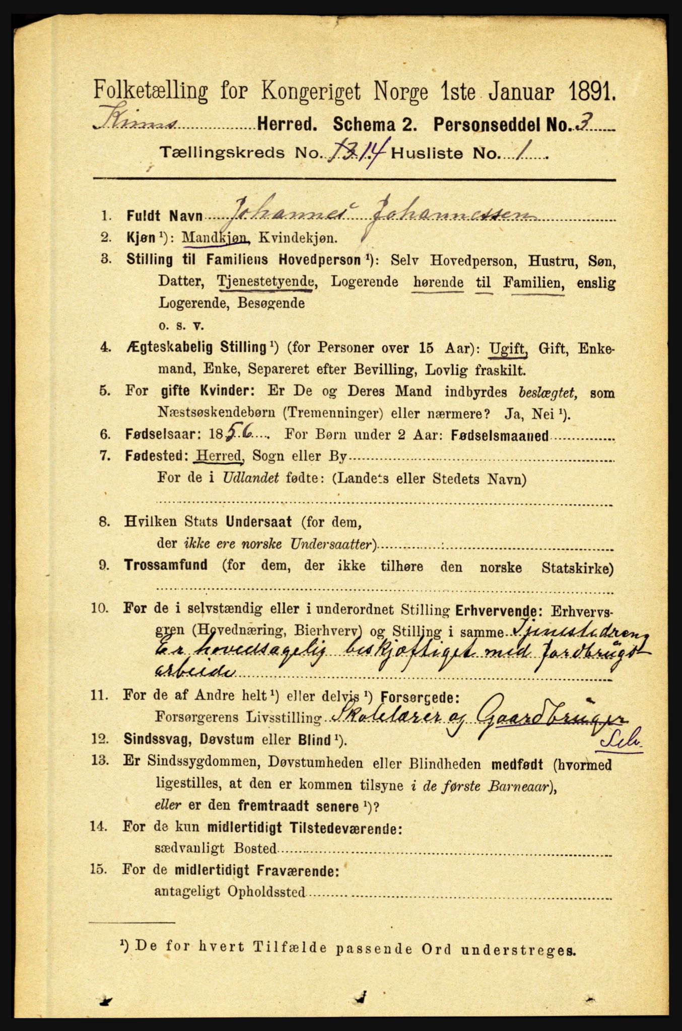 RA, 1891 census for 1437 Kinn, 1891, p. 5454