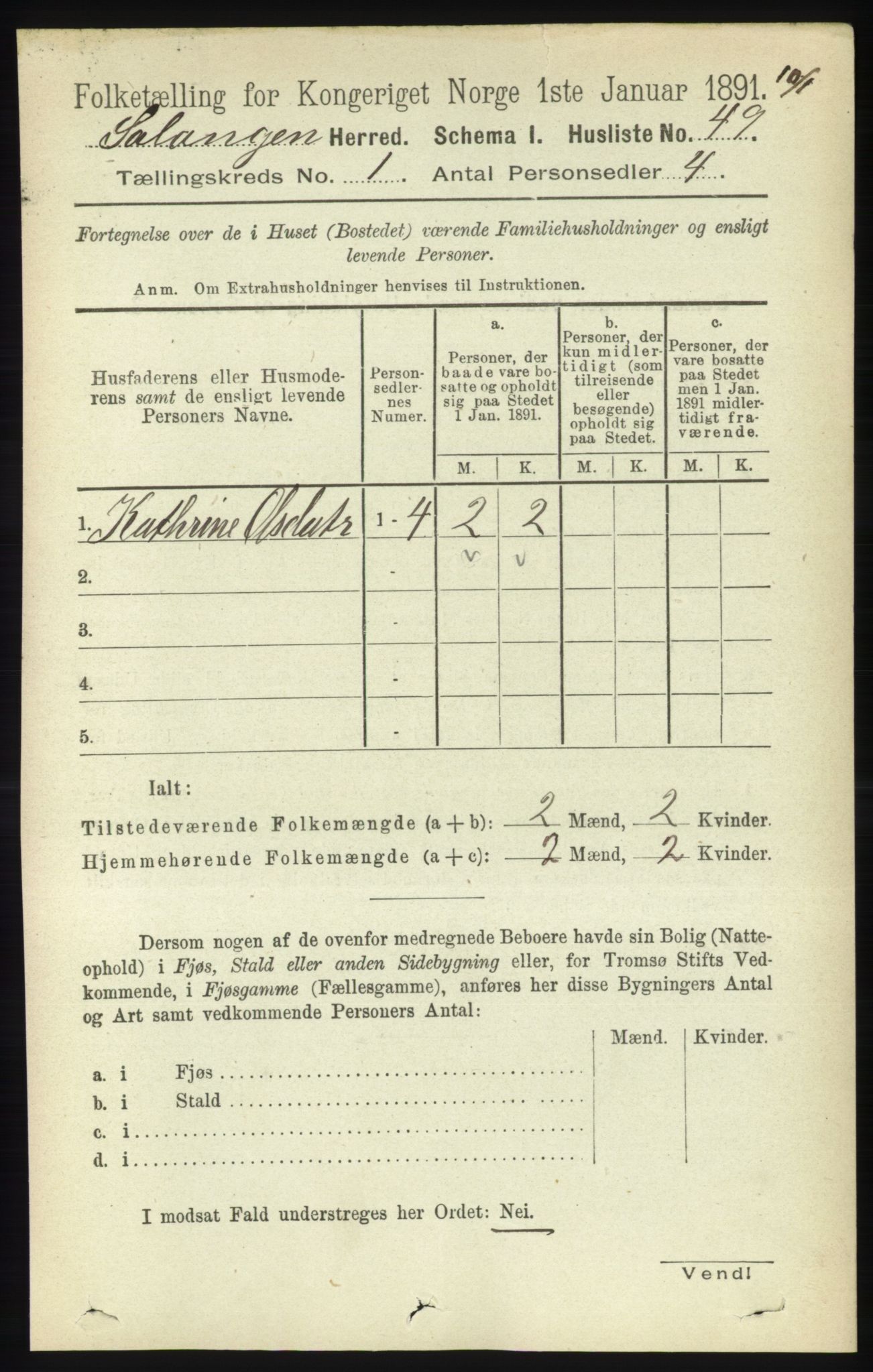 RA, 1891 census for 1921 Salangen, 1891, p. 62