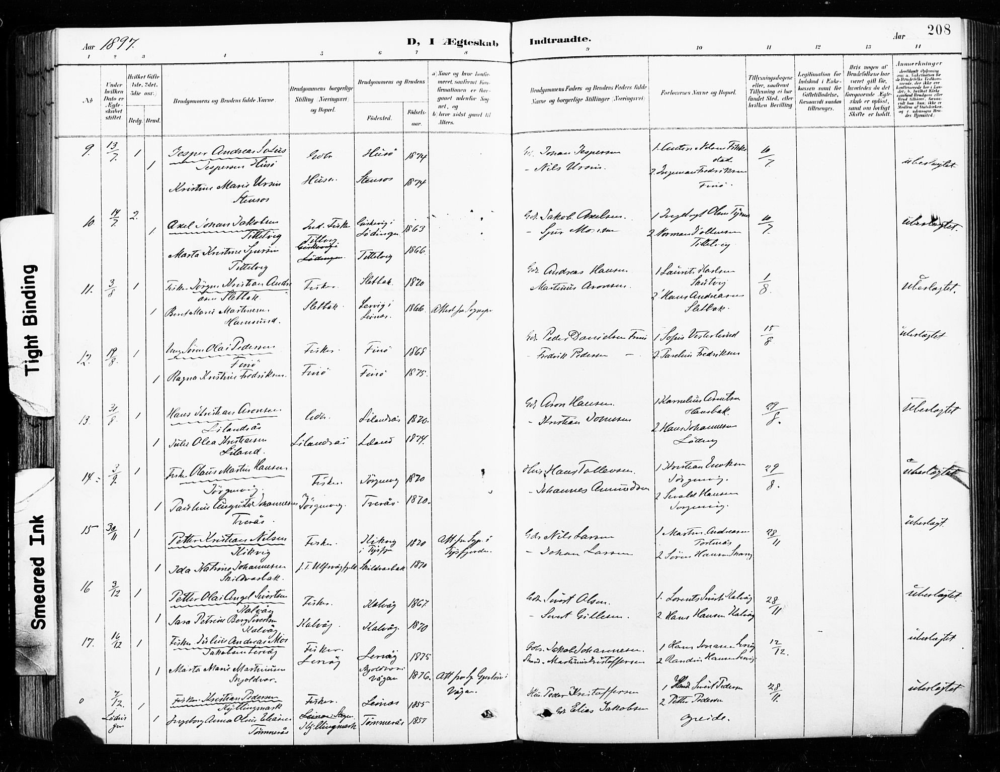Ministerialprotokoller, klokkerbøker og fødselsregistre - Nordland, SAT/A-1459/859/L0847: Parish register (official) no. 859A07, 1890-1899, p. 208