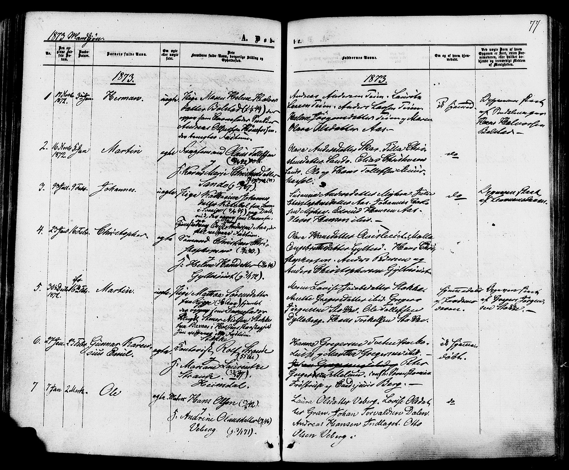 Sande Kirkebøker, SAKO/A-53/F/Fa/L0005: Parish register (official) no. 5, 1865-1877, p. 77