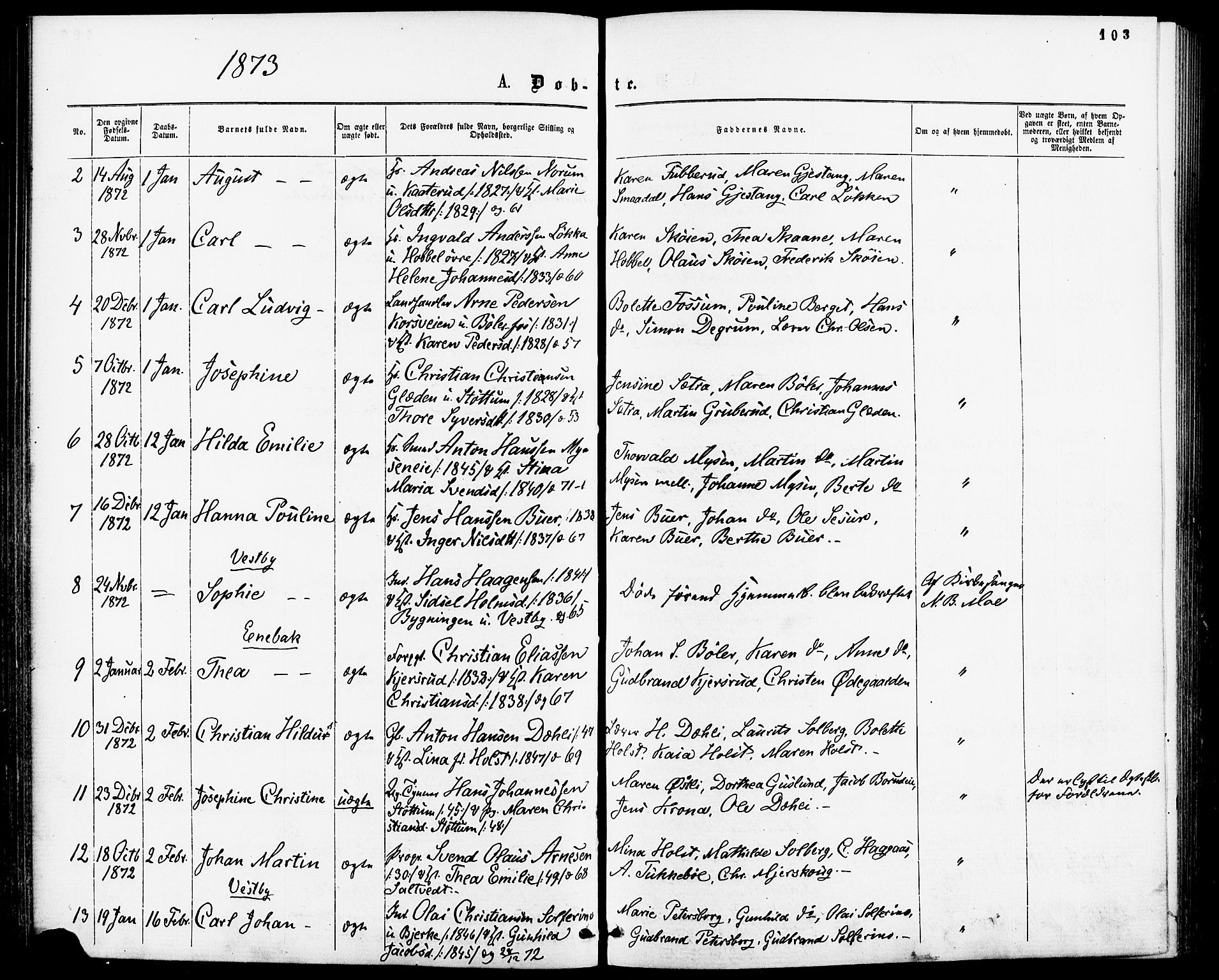 Enebakk prestekontor Kirkebøker, SAO/A-10171c/F/Fa/L0011: Parish register (official) no. I 11, 1862-1882, p. 103