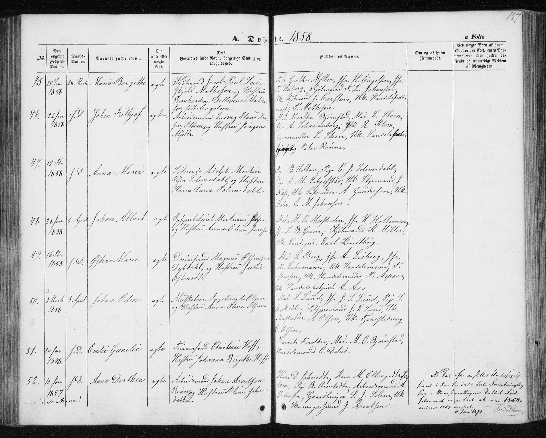 Ministerialprotokoller, klokkerbøker og fødselsregistre - Sør-Trøndelag, AV/SAT-A-1456/602/L0112: Parish register (official) no. 602A10, 1848-1859, p. 157