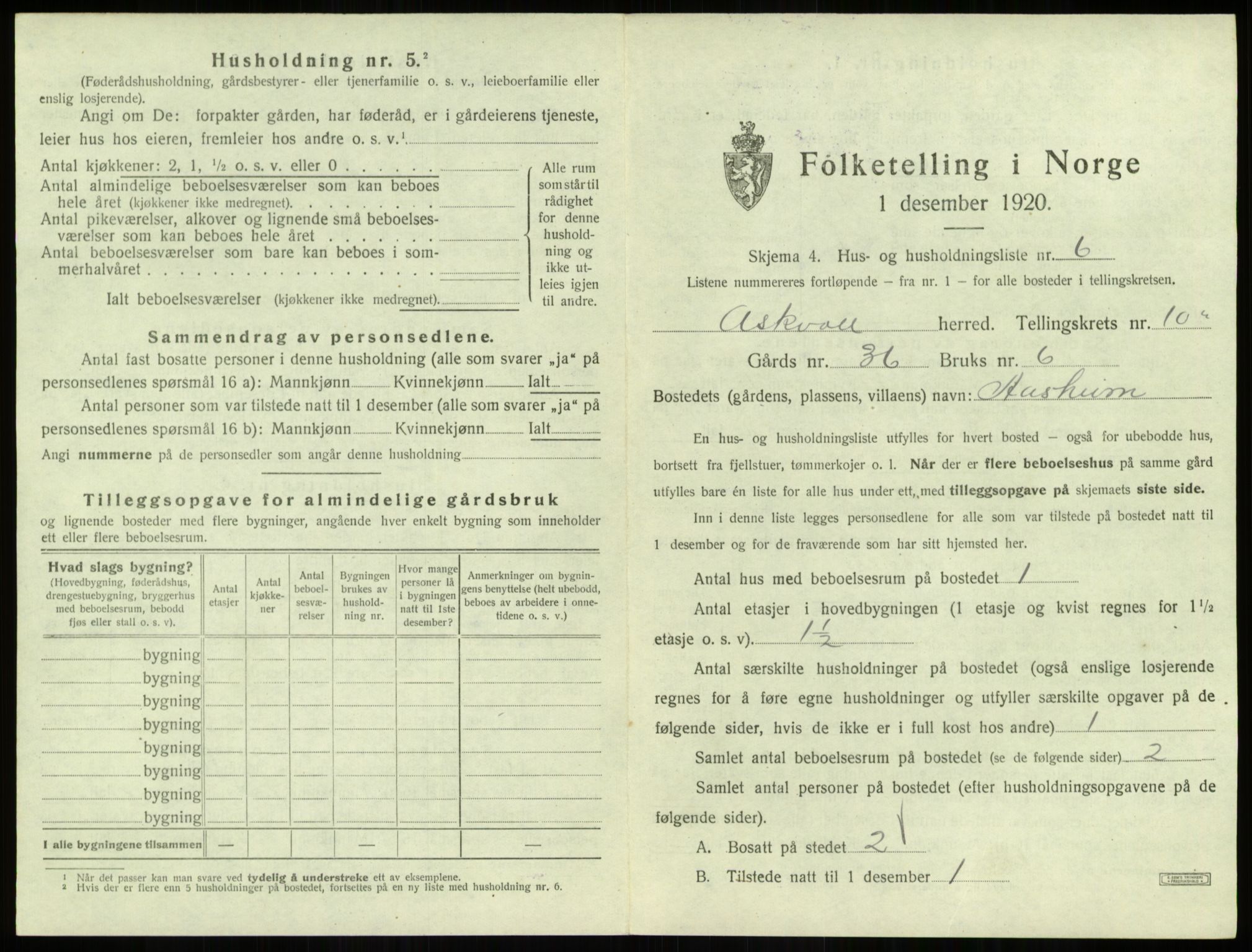 SAB, 1920 census for Askvoll, 1920, p. 534