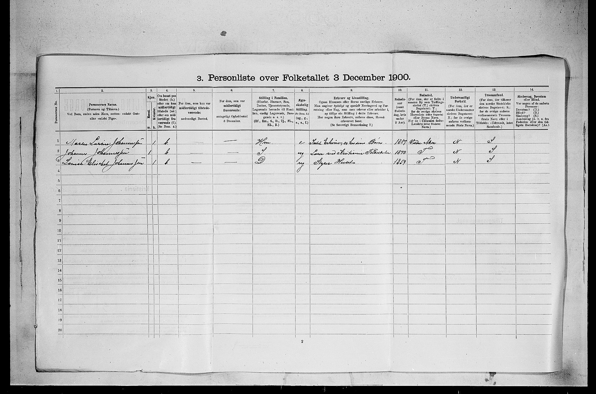 SAO, 1900 census for Kristiania, 1900, p. 20167