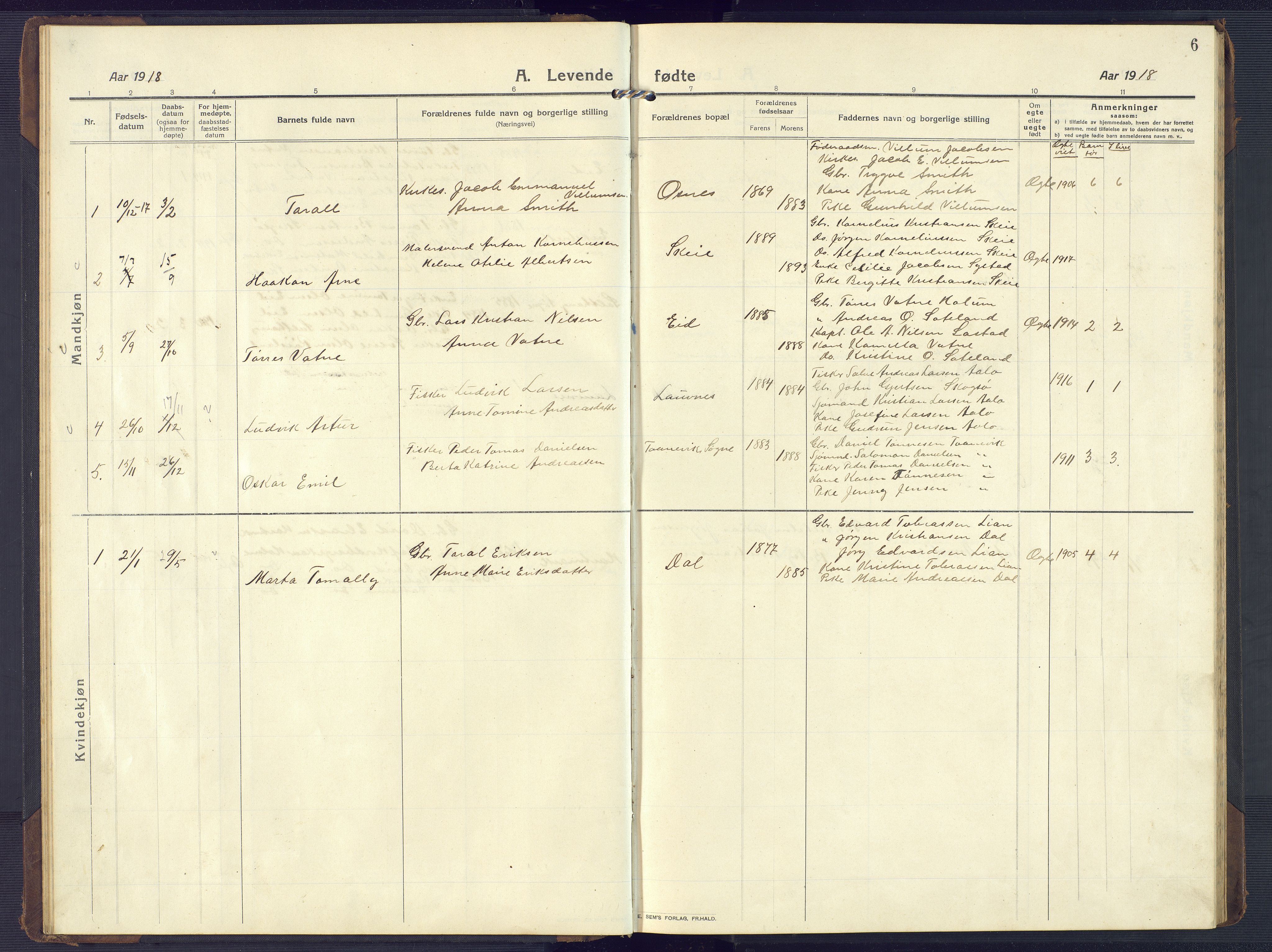 Mandal sokneprestkontor, SAK/1111-0030/F/Fb/Fbb/L0005: Parish register (copy) no. B 5, 1913-1957, p. 6