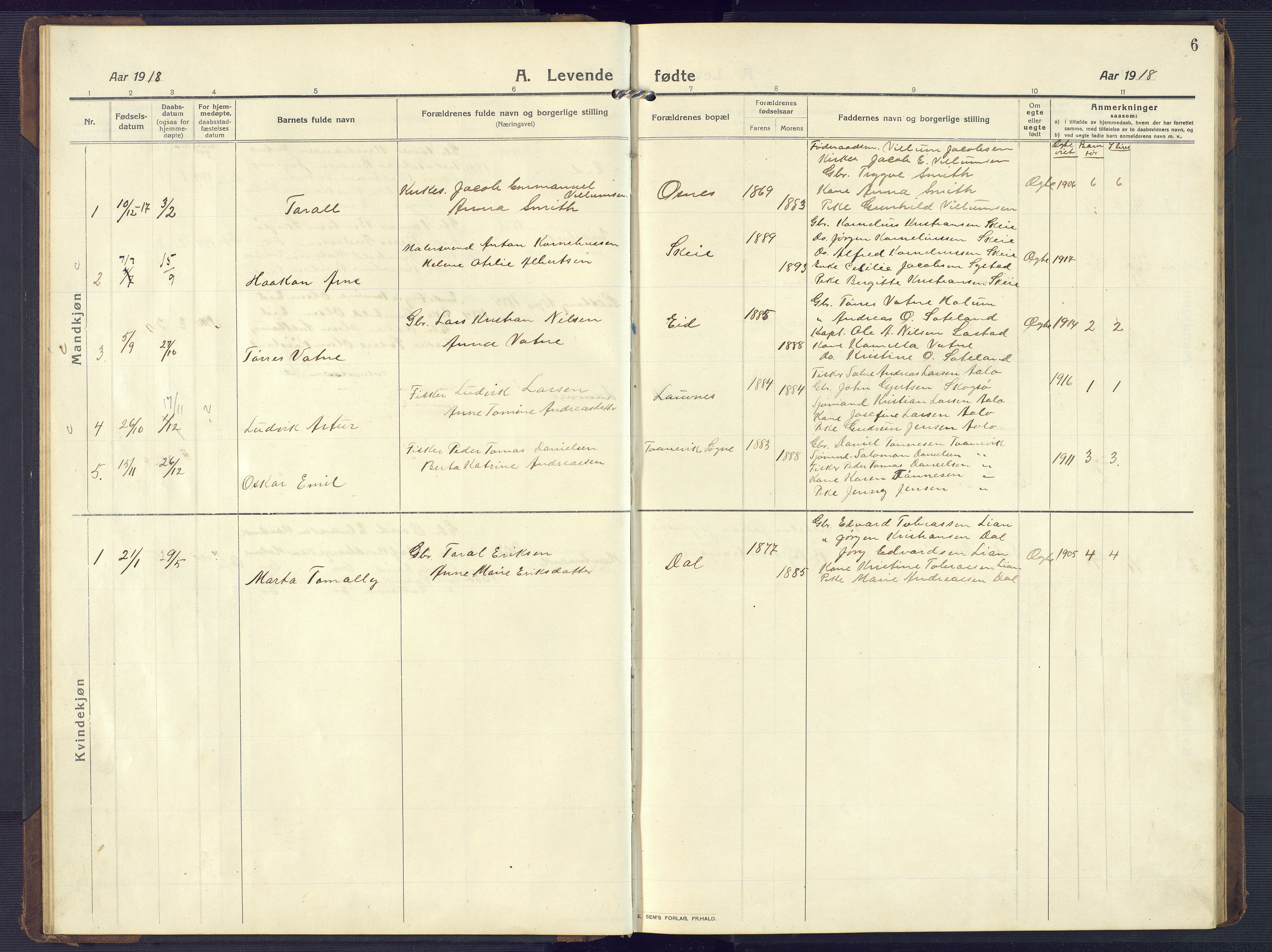 Mandal sokneprestkontor, AV/SAK-1111-0030/F/Fb/Fbb/L0005: Parish register (copy) no. B 5, 1913-1957, p. 6